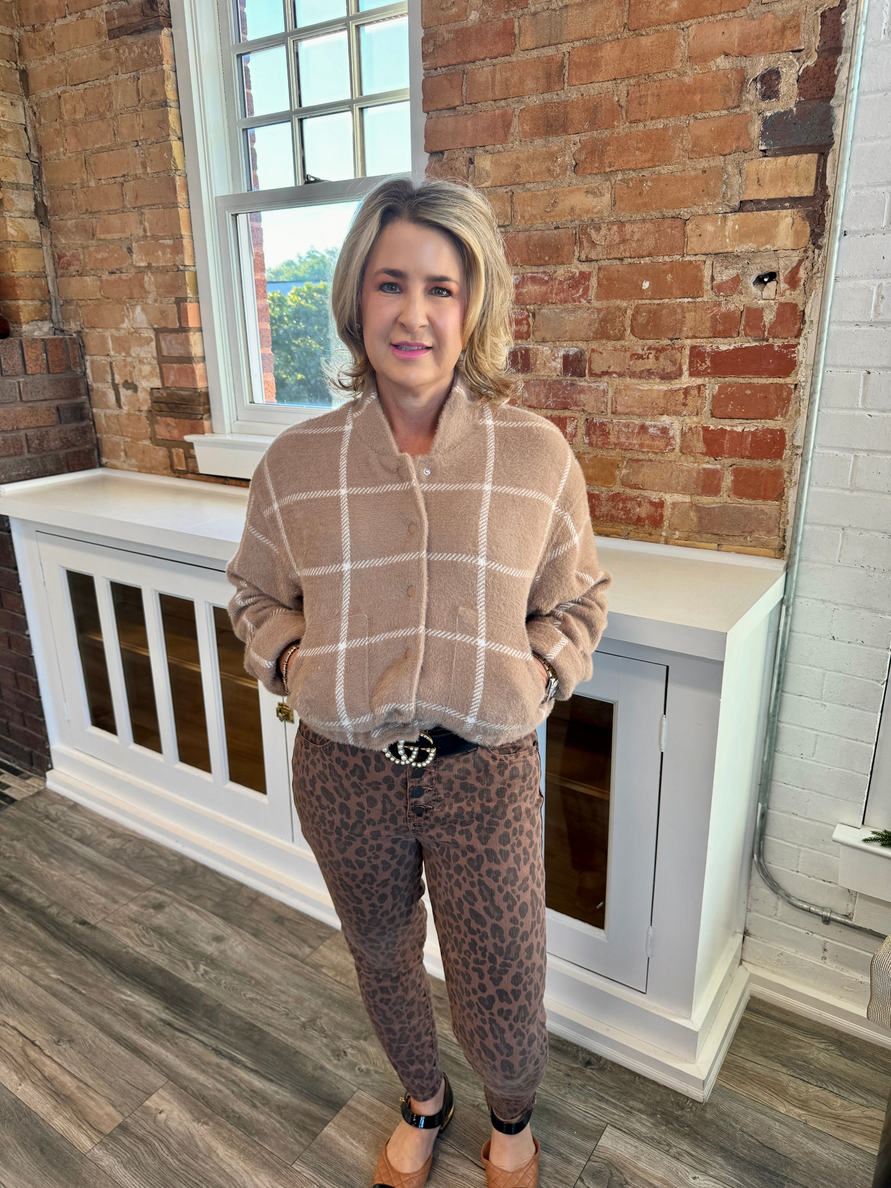 Lex Plaid Bomber Jacket Heather Taupe