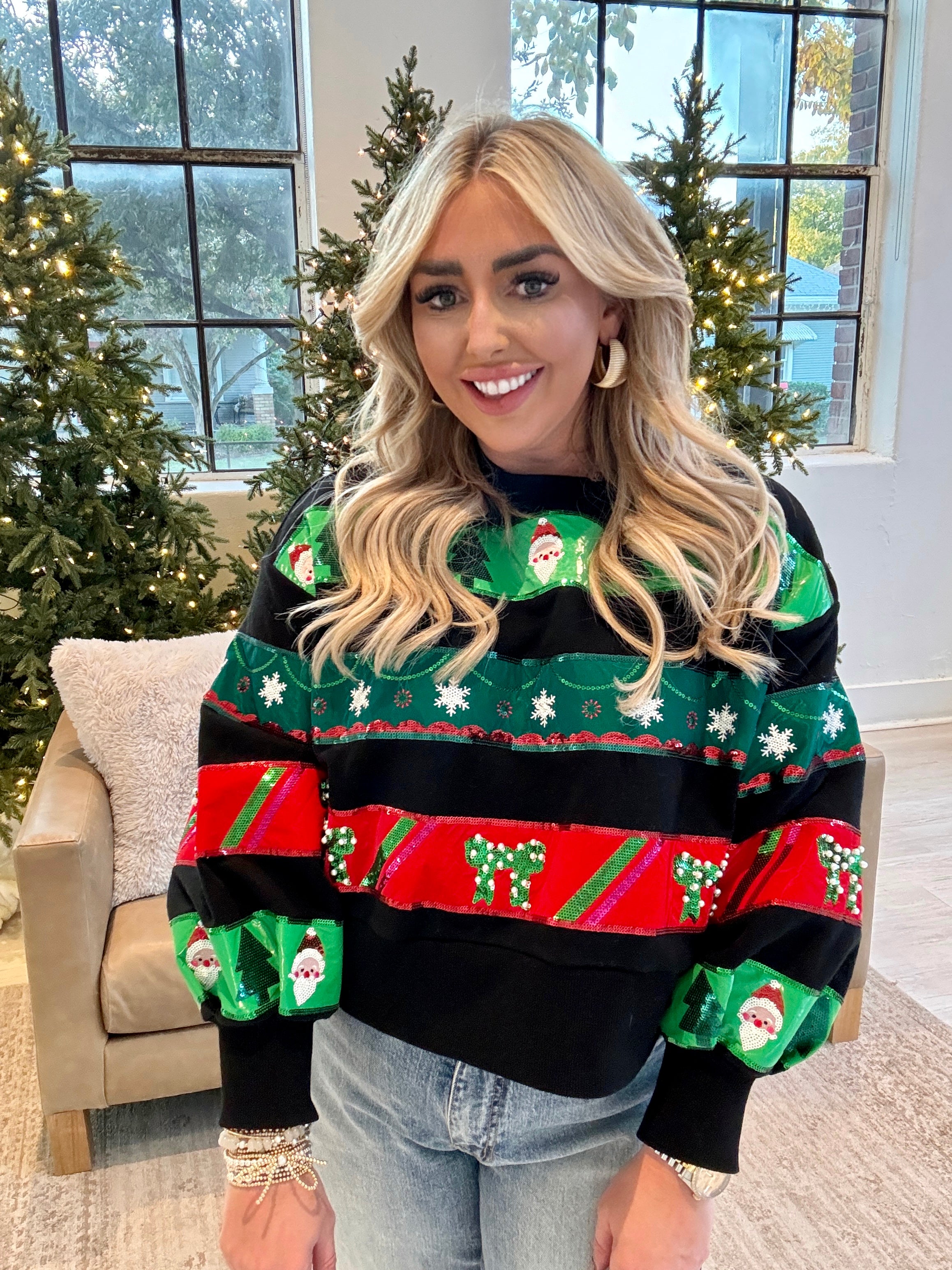 BC Christmas Ribbon Stripe Sweatshirt