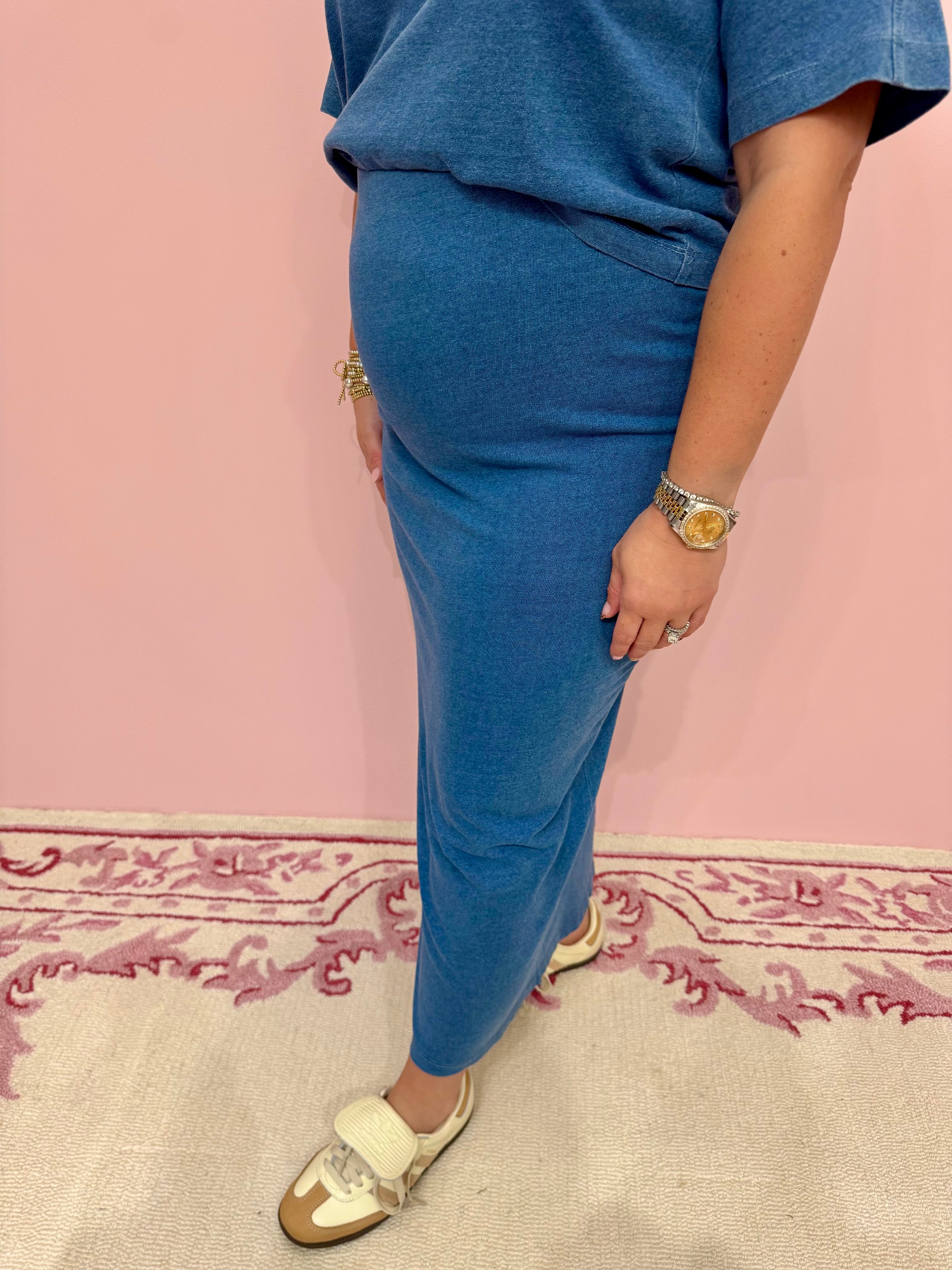 Vintage Jersey Denim Midi Skirt