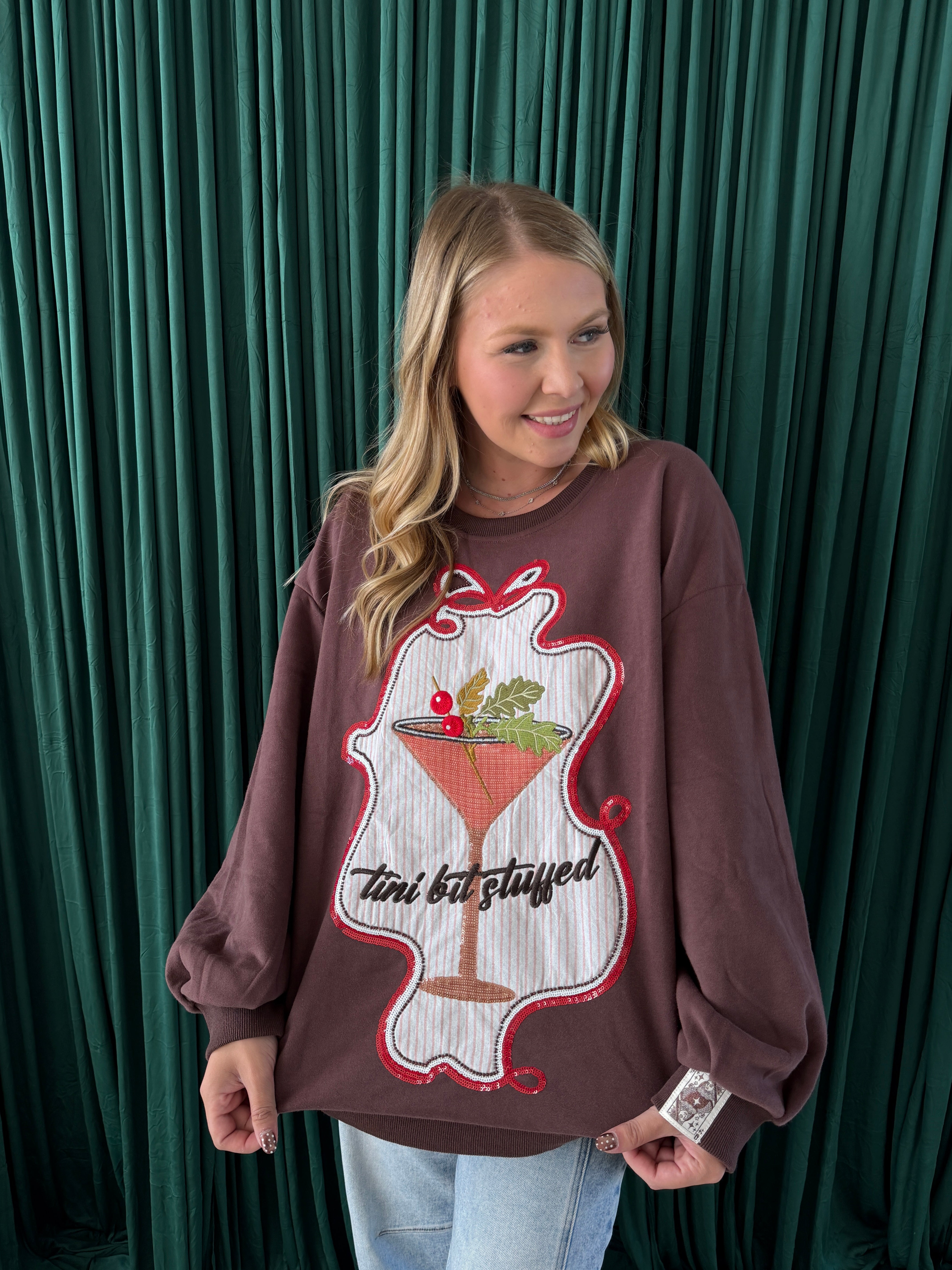 Maroon 'Tini Bit Stuffed' Sweatshirt- Queen of Sparkles