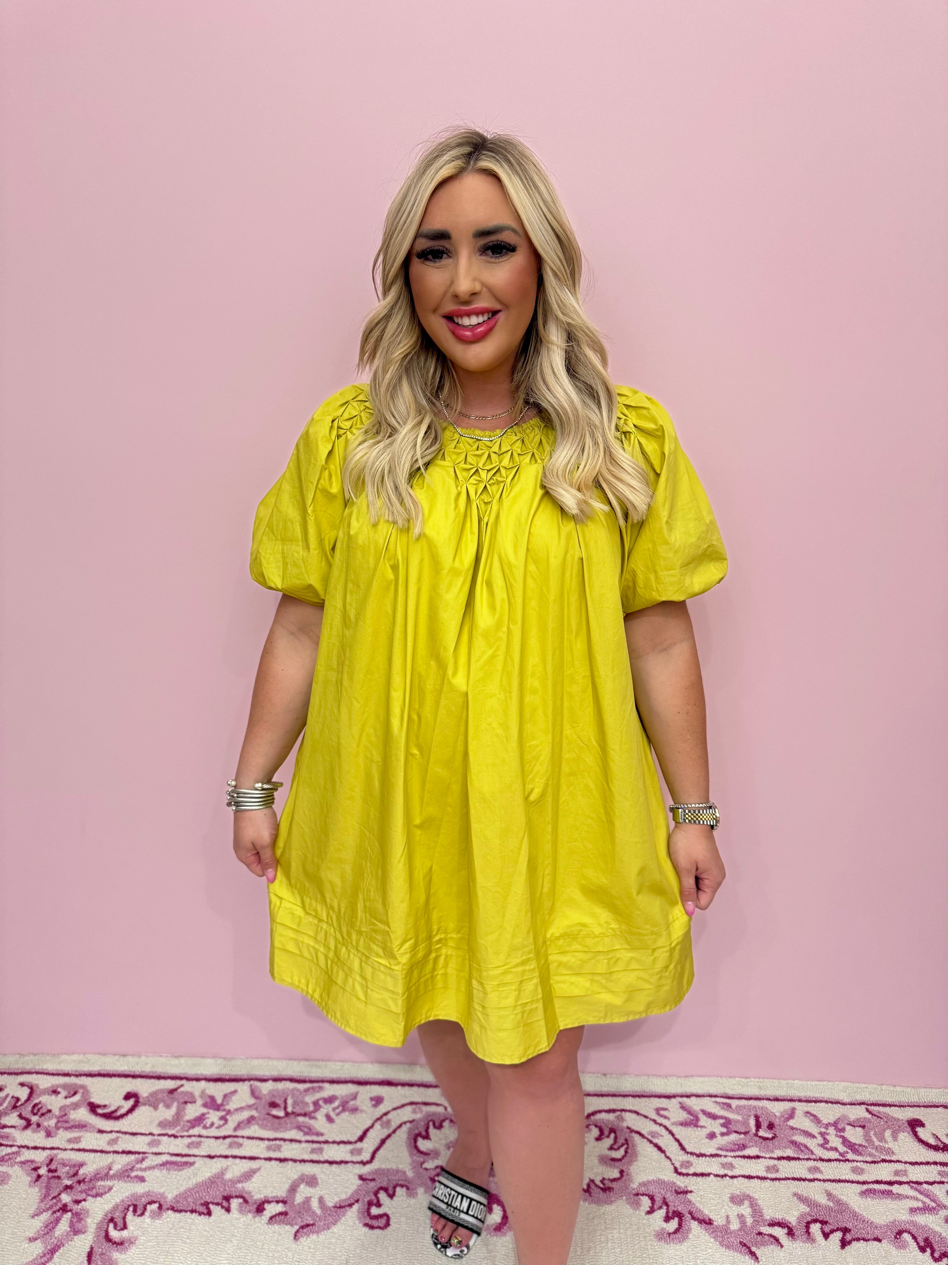 Smocking Detail Poplin Mini Dress