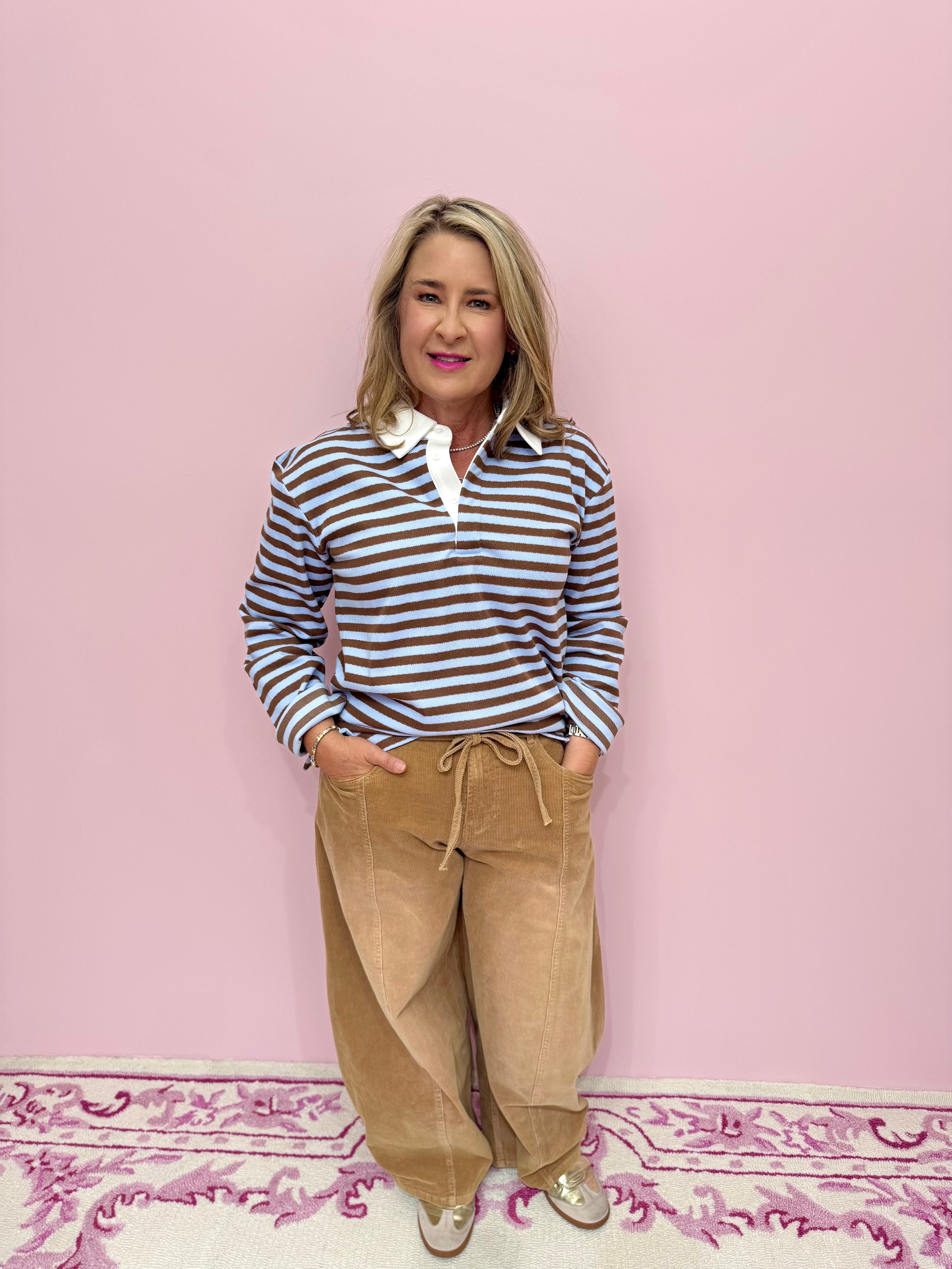 Waist Tie Detail Washed Corduroy Pants