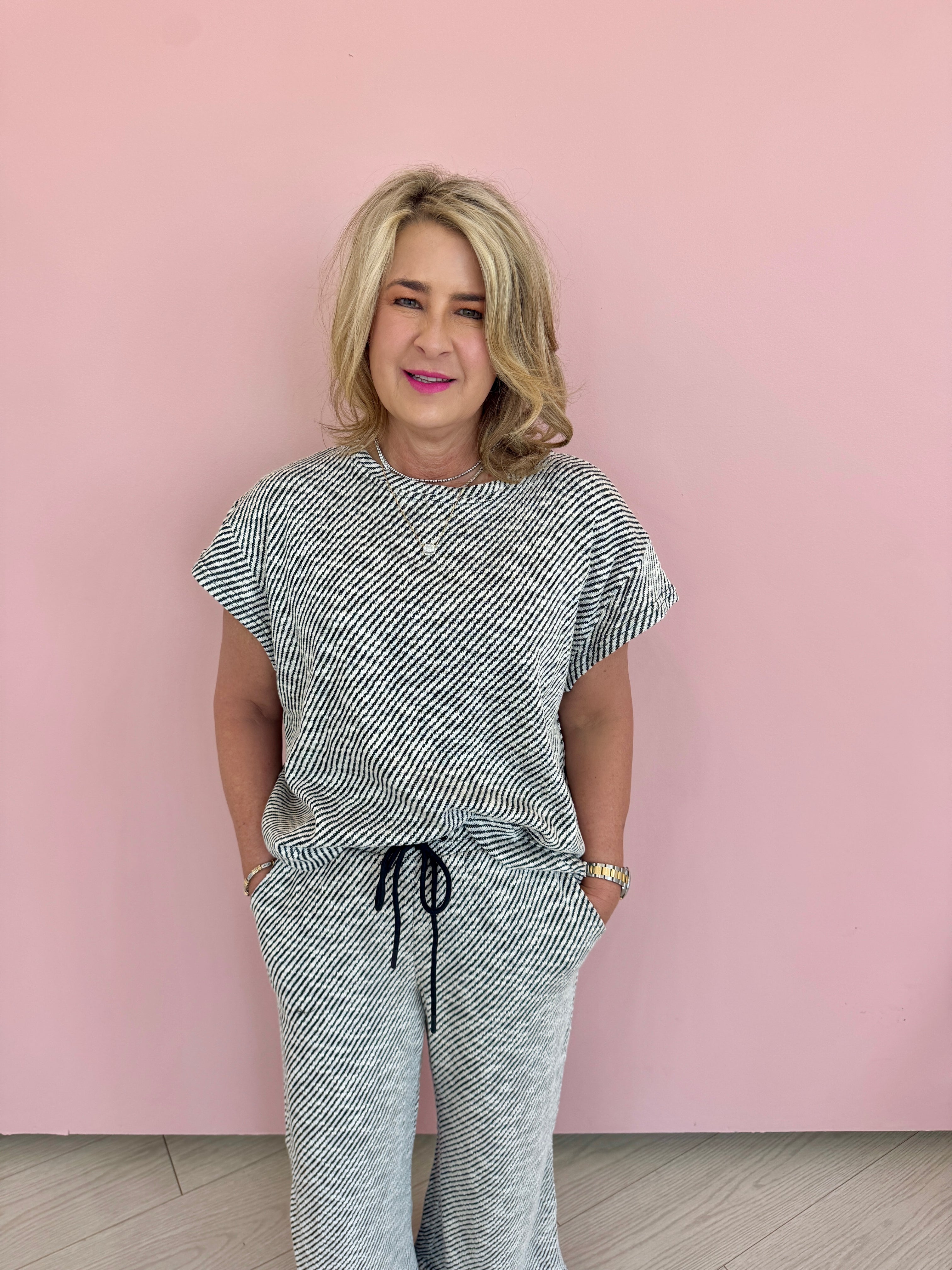 Diagonal Striped Short Sleeve Top