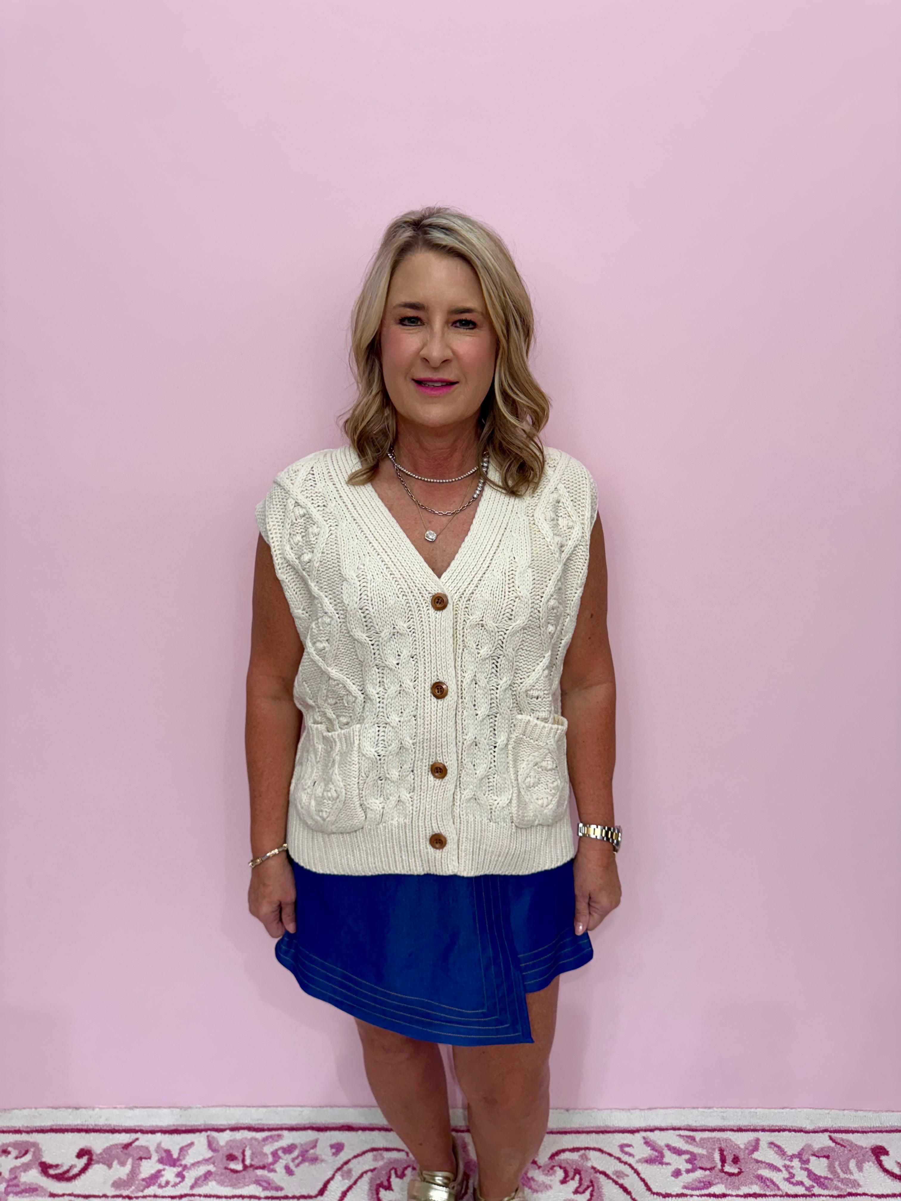 Denim Effect Topstitched Skort