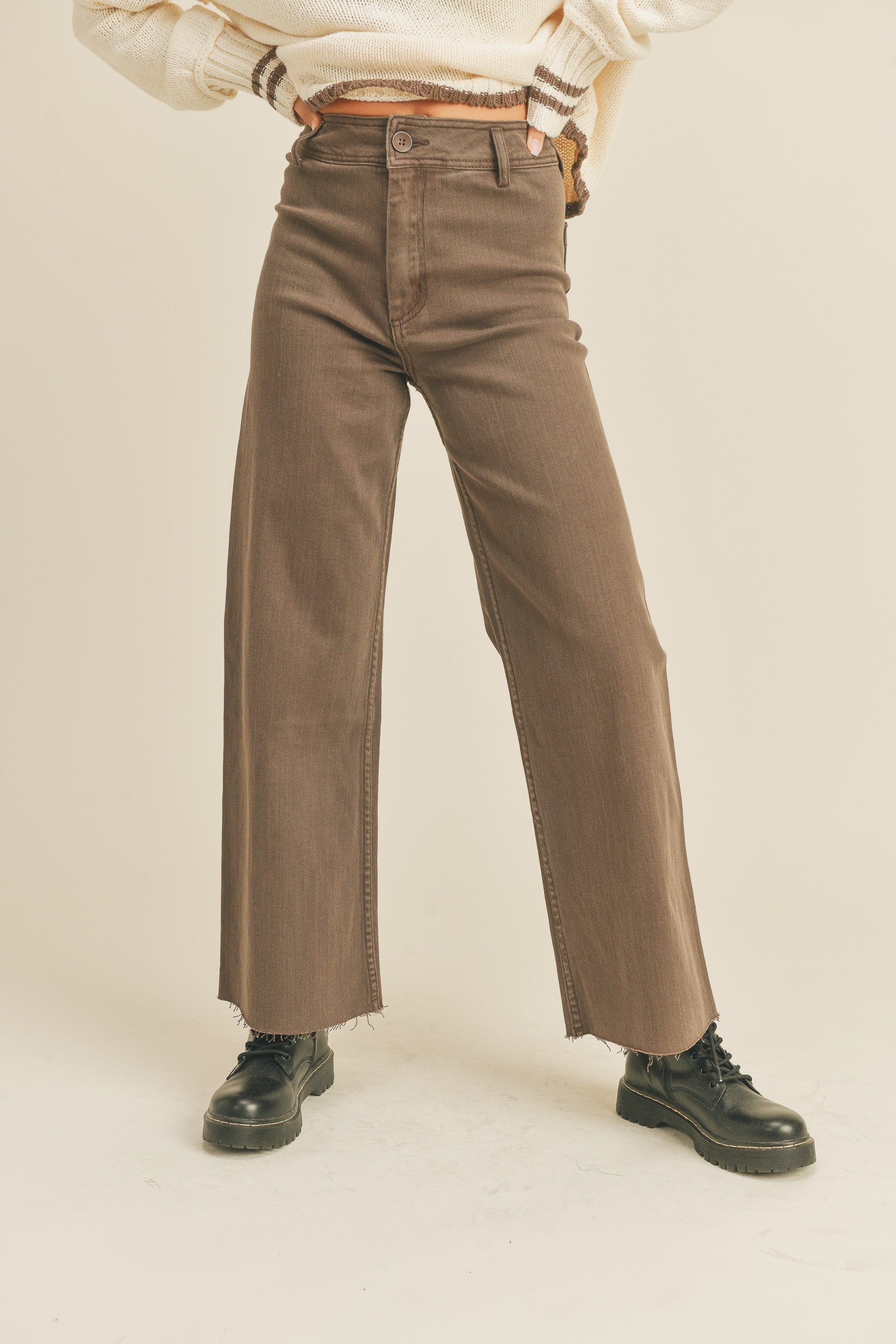 Straight Wide Leg Denim Pants Brown