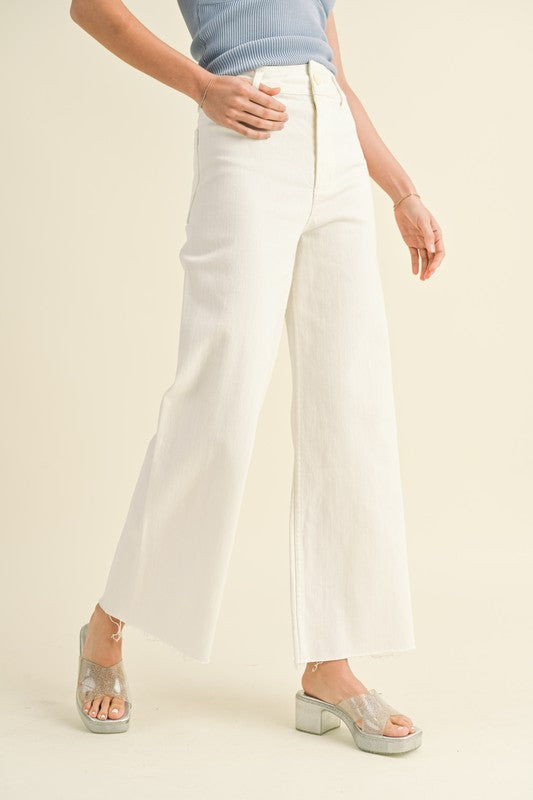 Straight Wide Leg Denim Pants Cream