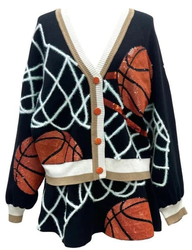 Basketball Net Button Up Cardigan - Black