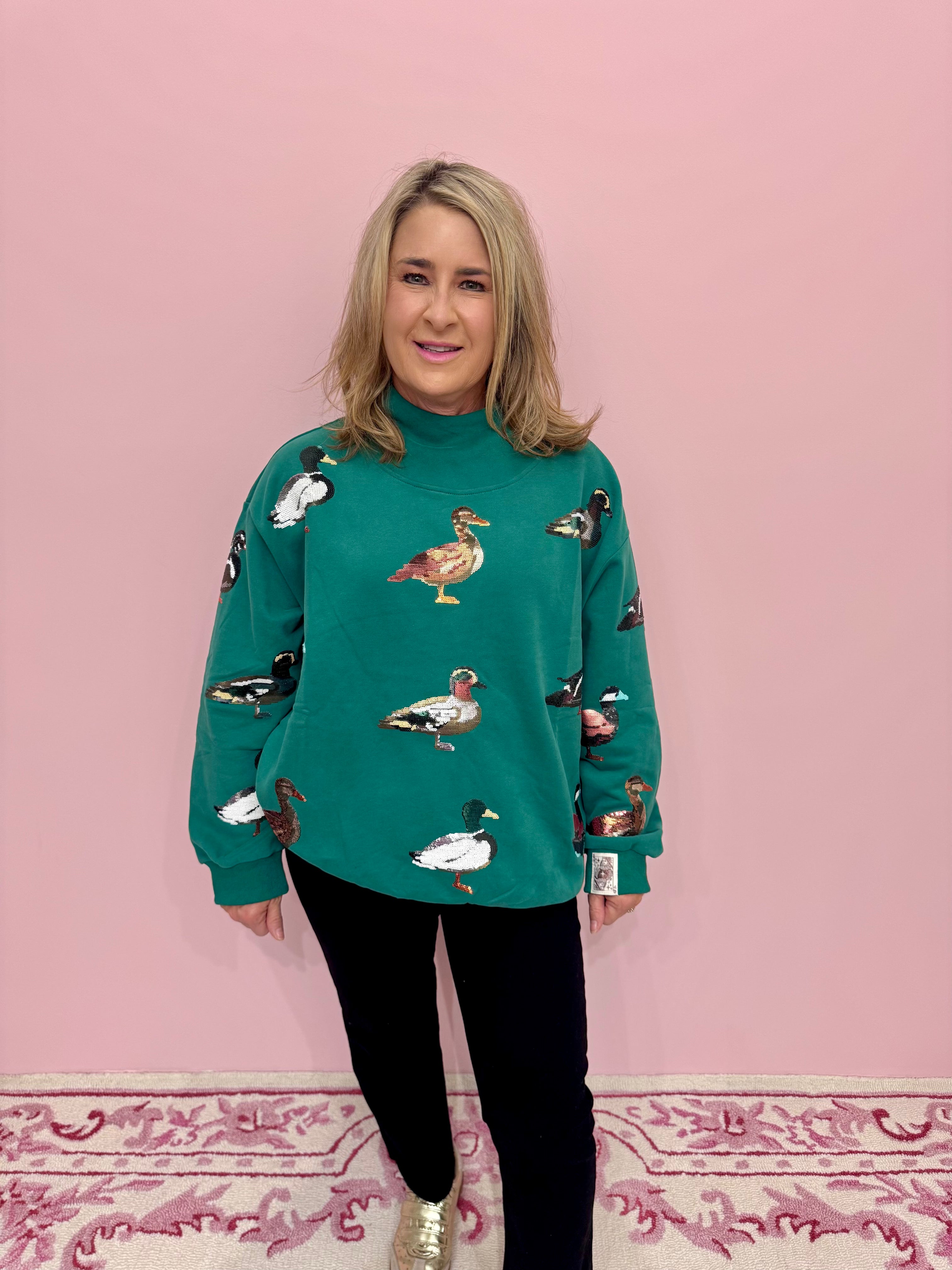 Green Duck Mock Neck Sweatshirt- QOS