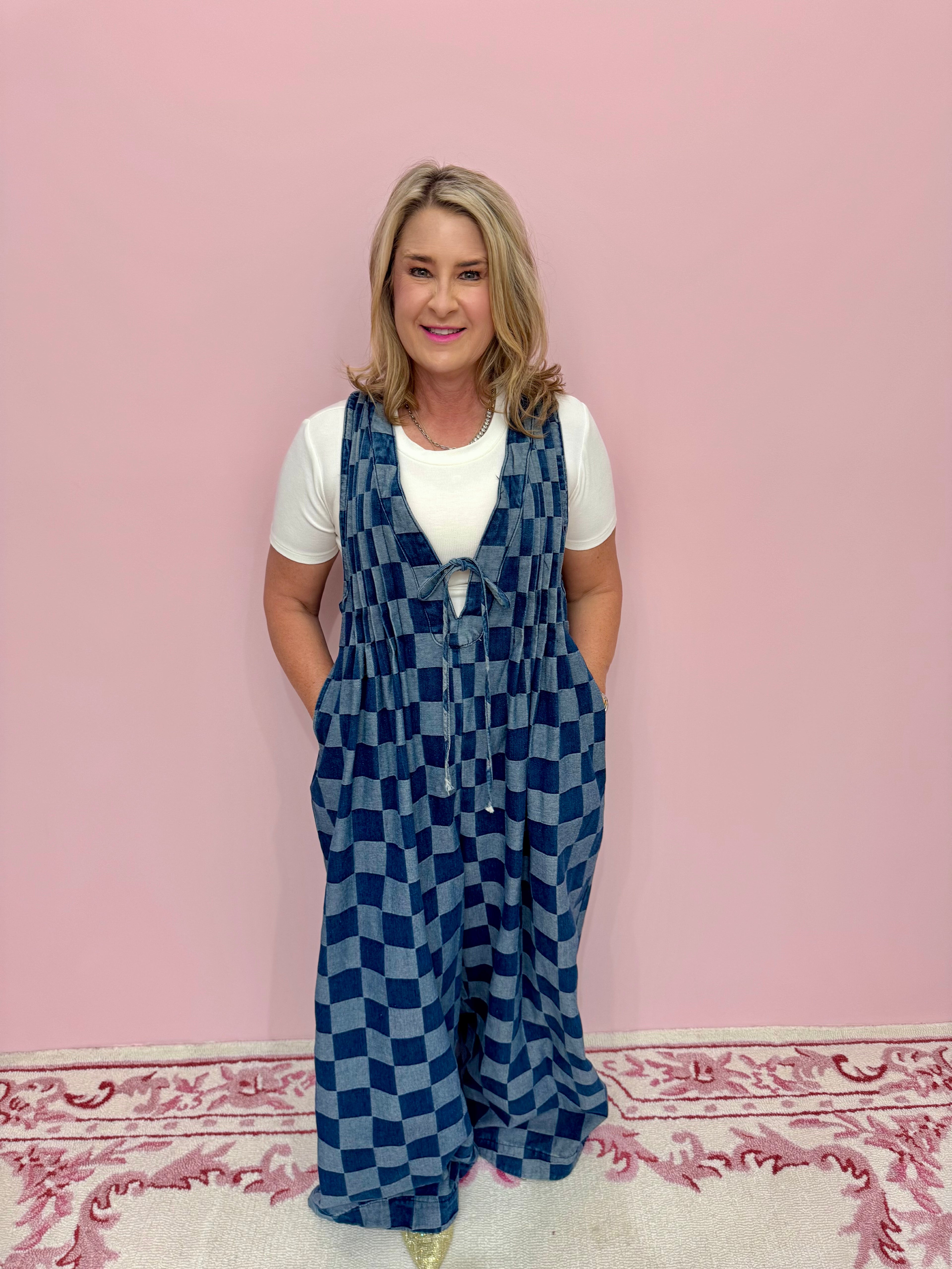 Gingham Denim Jumpsuit