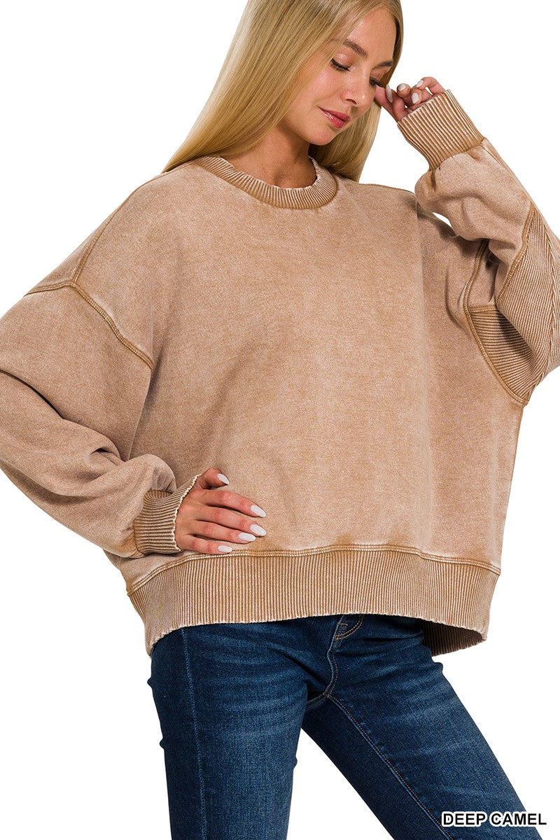 Acid Wash Pullover Deep Camel