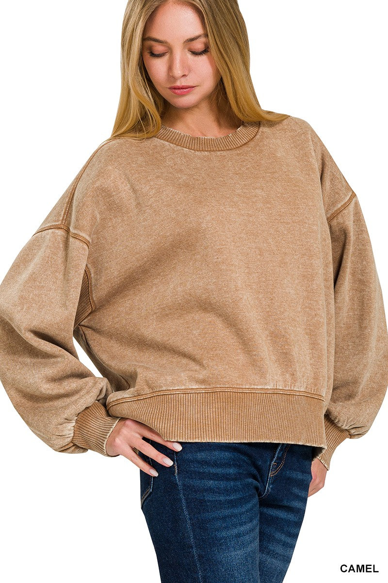 Acid Wash Pullover Camel