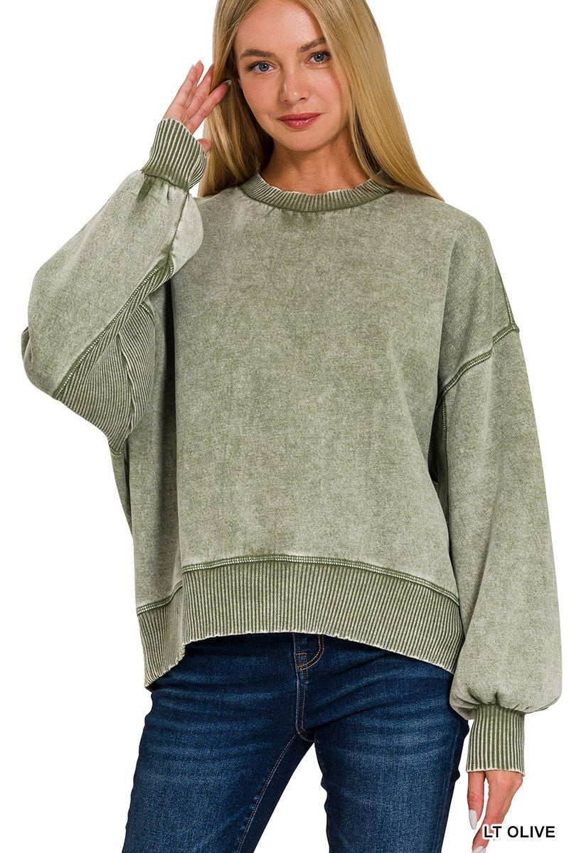 Acid Wash Pullover Light Olive