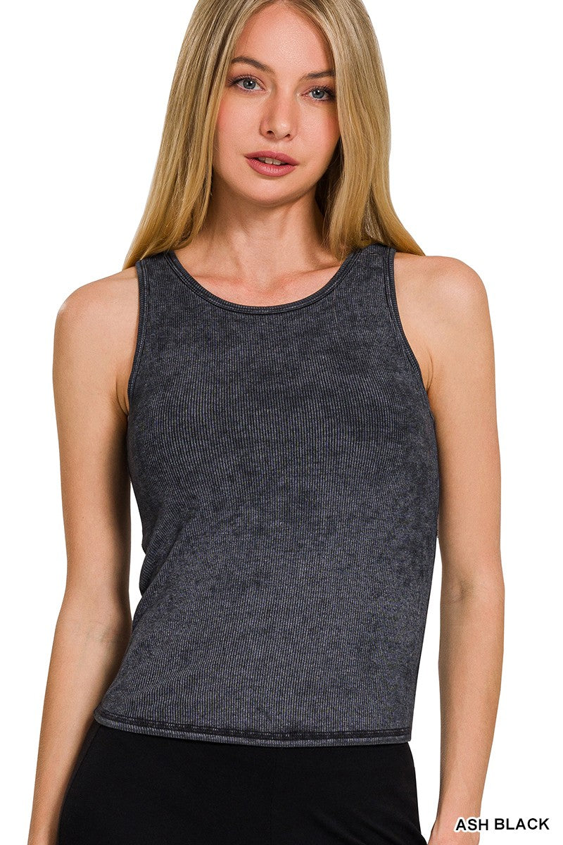 Washed Racer Rib Tank Ash Black