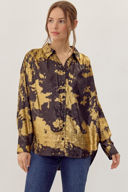 Golden Metallic Button Up Top