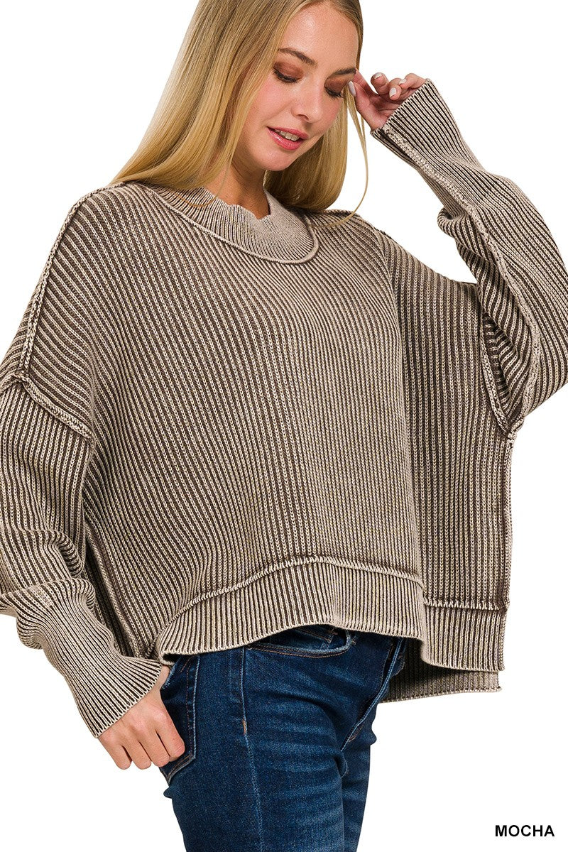 Oversized Acid Wash Sweater Mocha