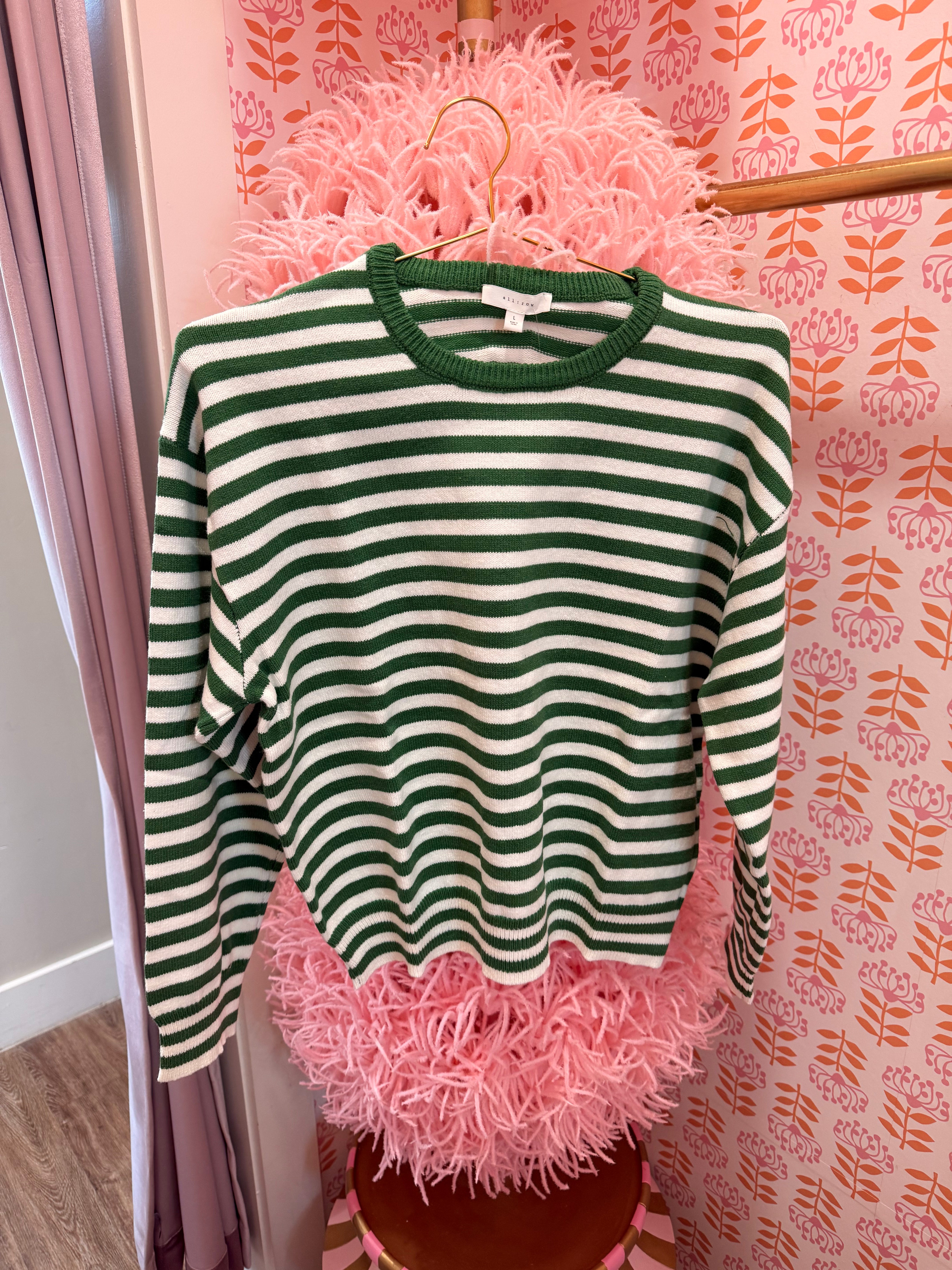 The kinsley Sweater- Green/Ivory