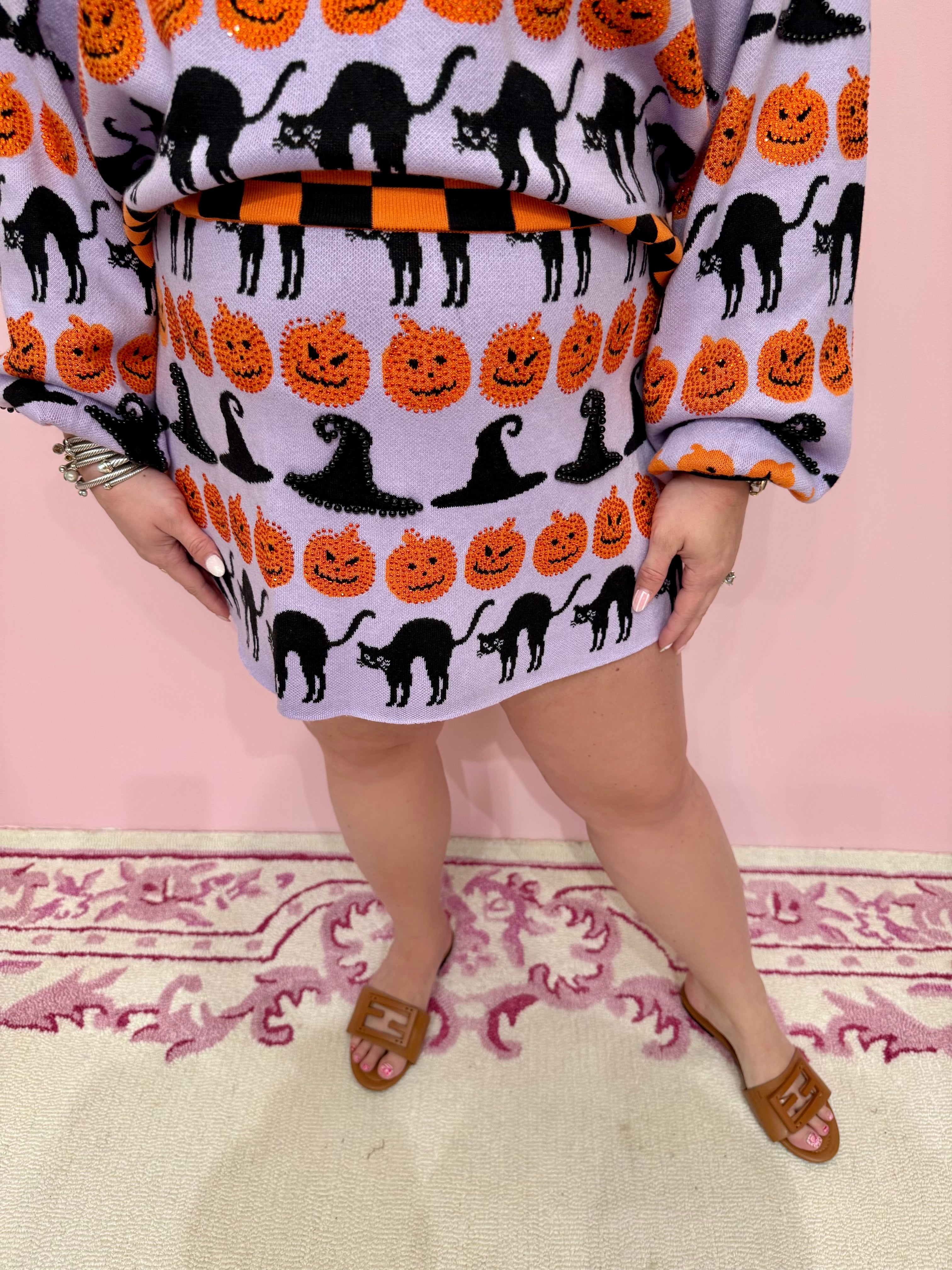 Lavender, Black & Orange Halloween Icon Skirt - Queen Of Sparkles