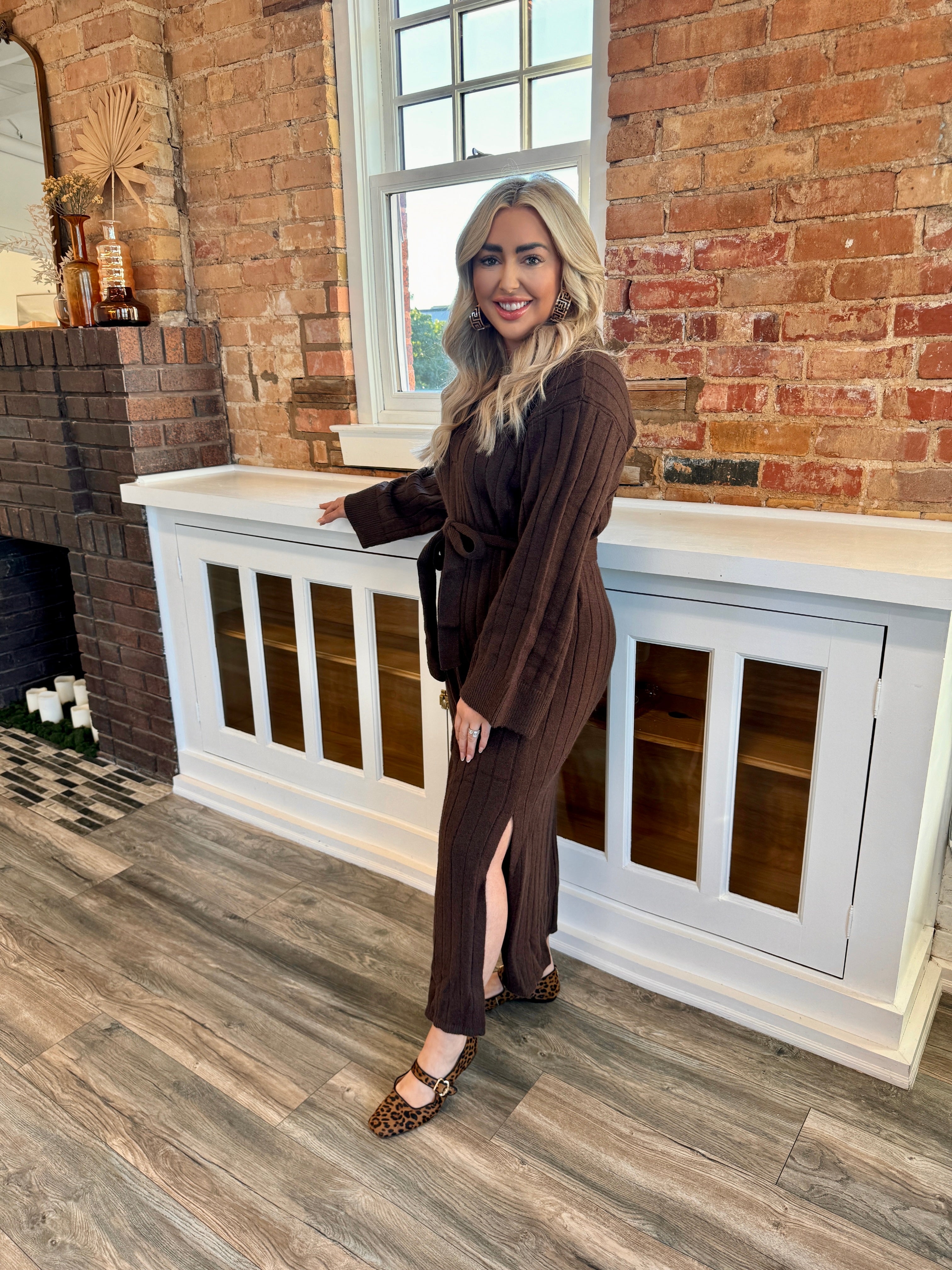 brown sweater midi dress Plus Size Button Up Pockets Sweater Square Neck, Hana Midi Dress in Brown, Size 1X, For Office