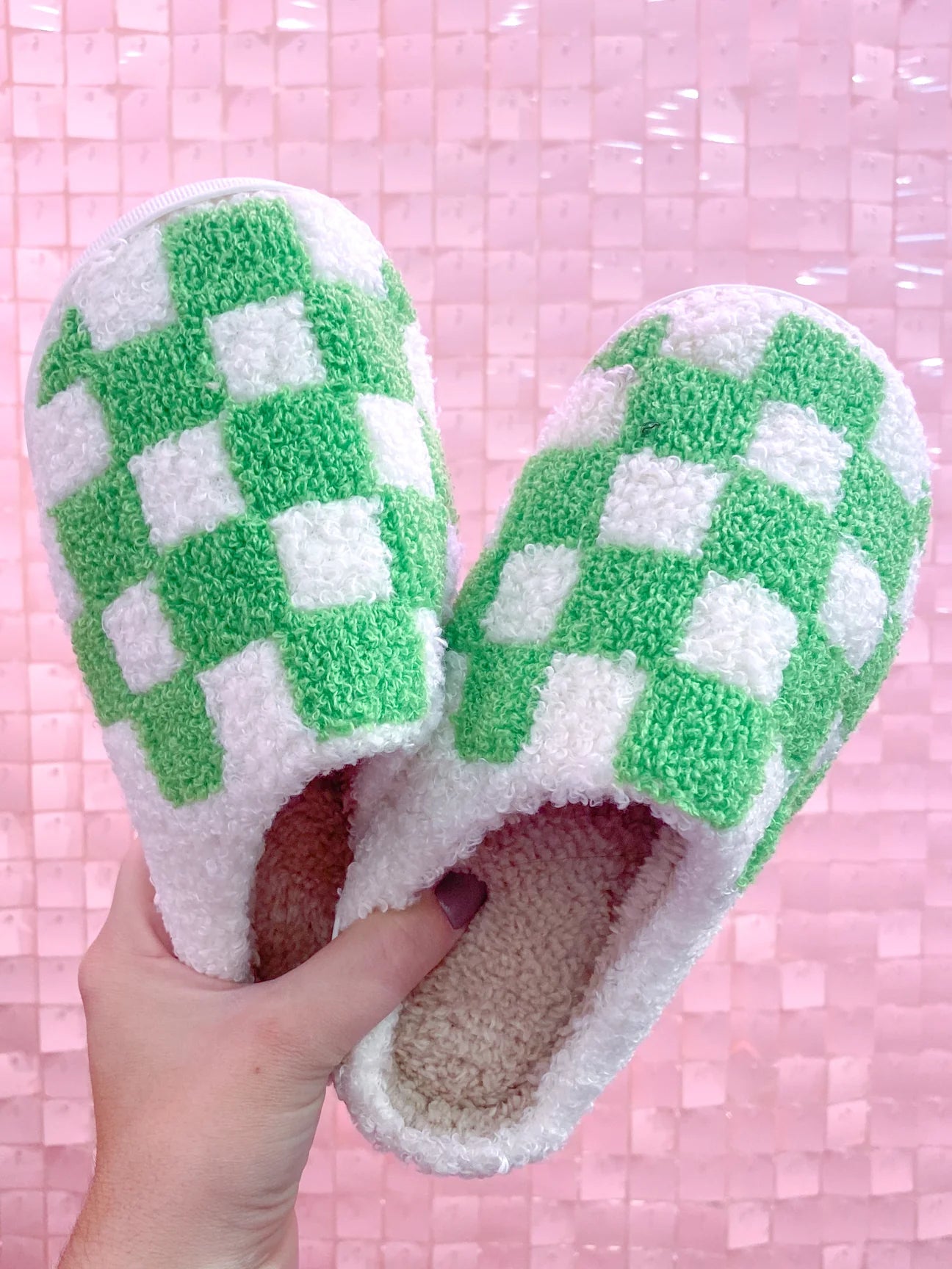 Green Checkered Slippers