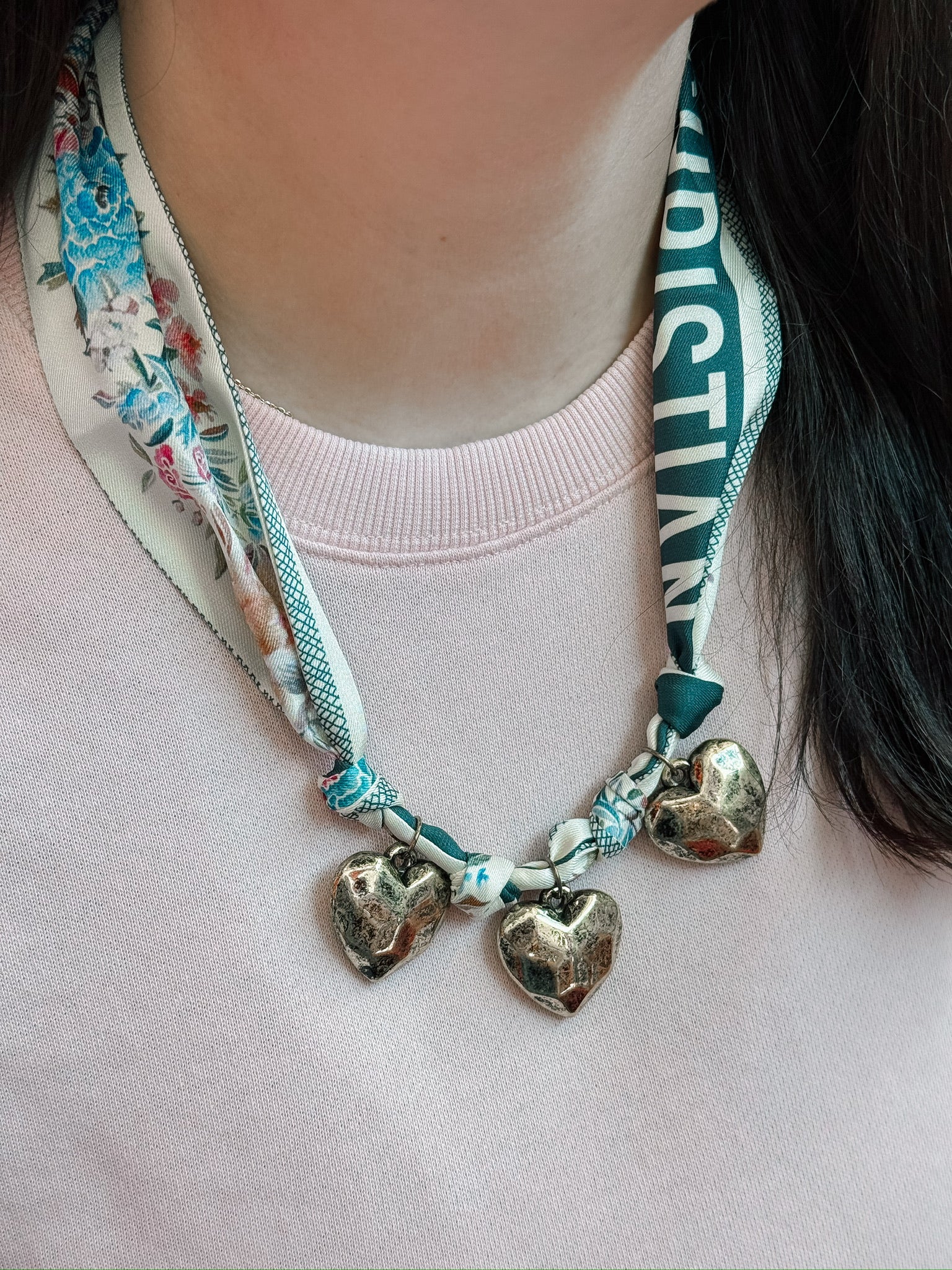 Scarf Necklace Triple Heart