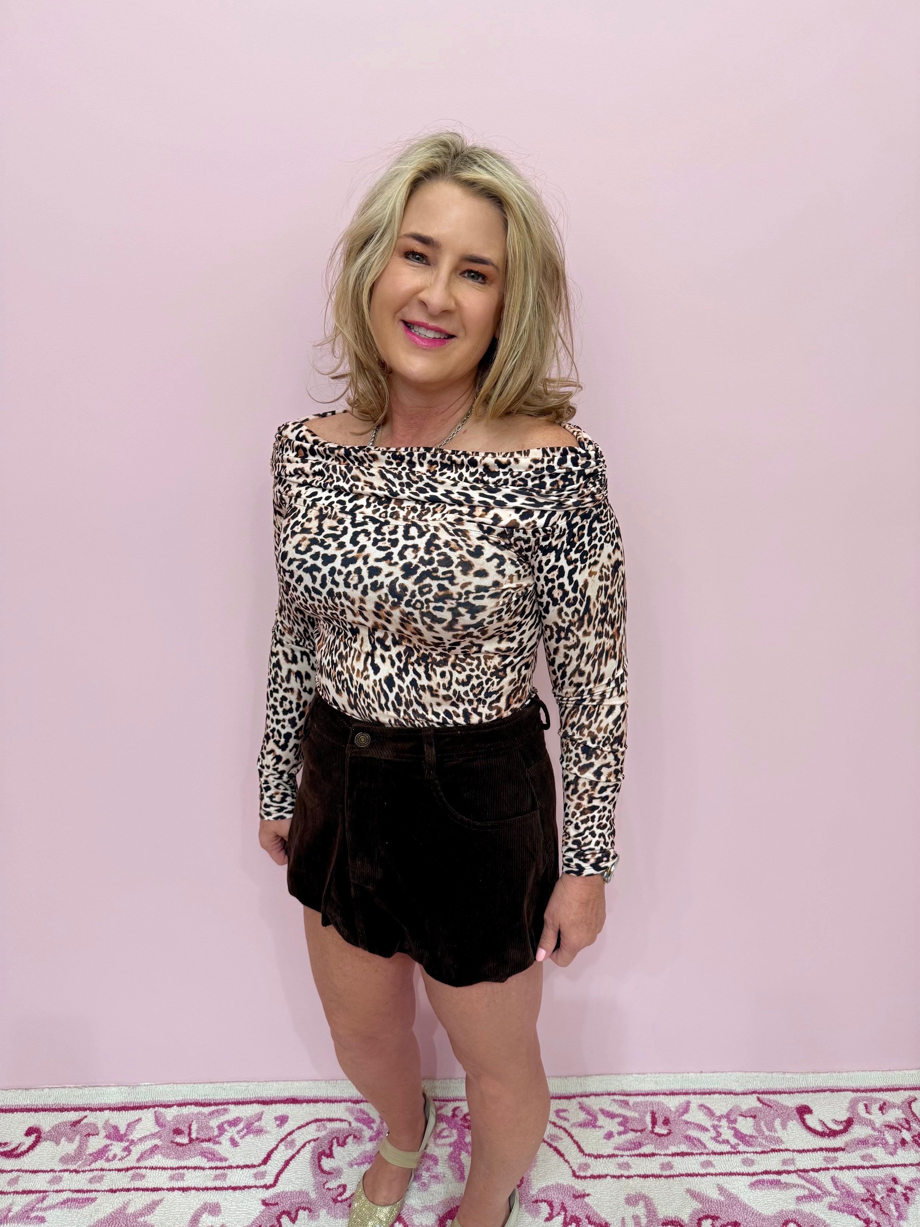 Reverie Leopard Stretchy OTS Top