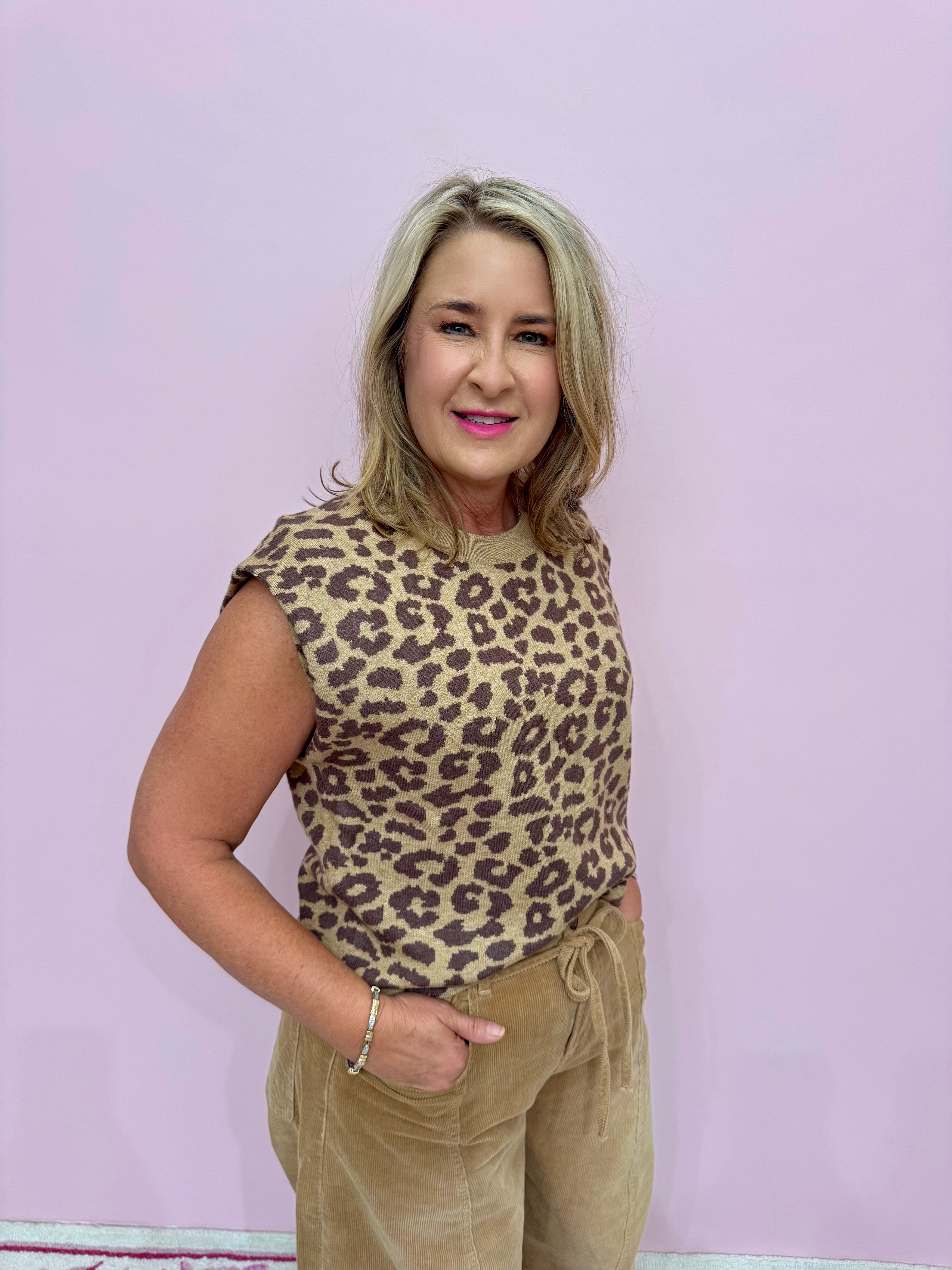 Leia Leopard Sleeveless Sweater