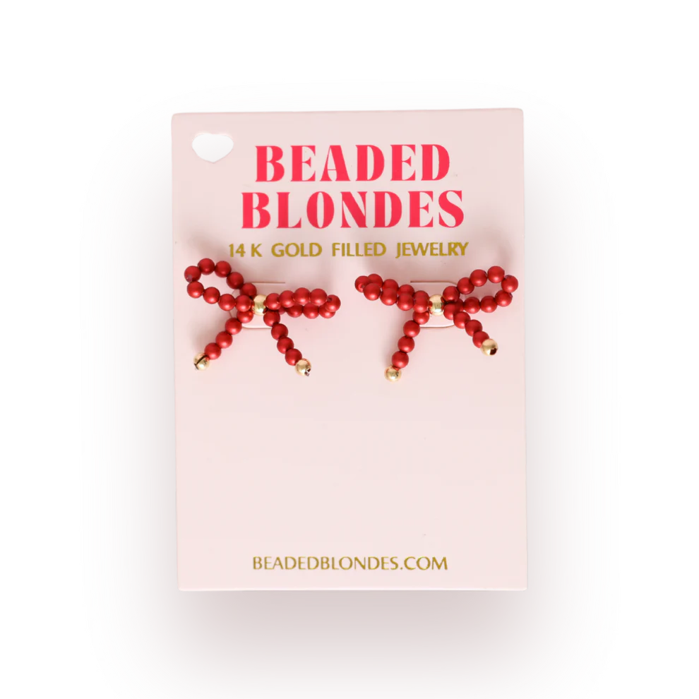 Red Pearl Bow Earrings - Beaded Blondes