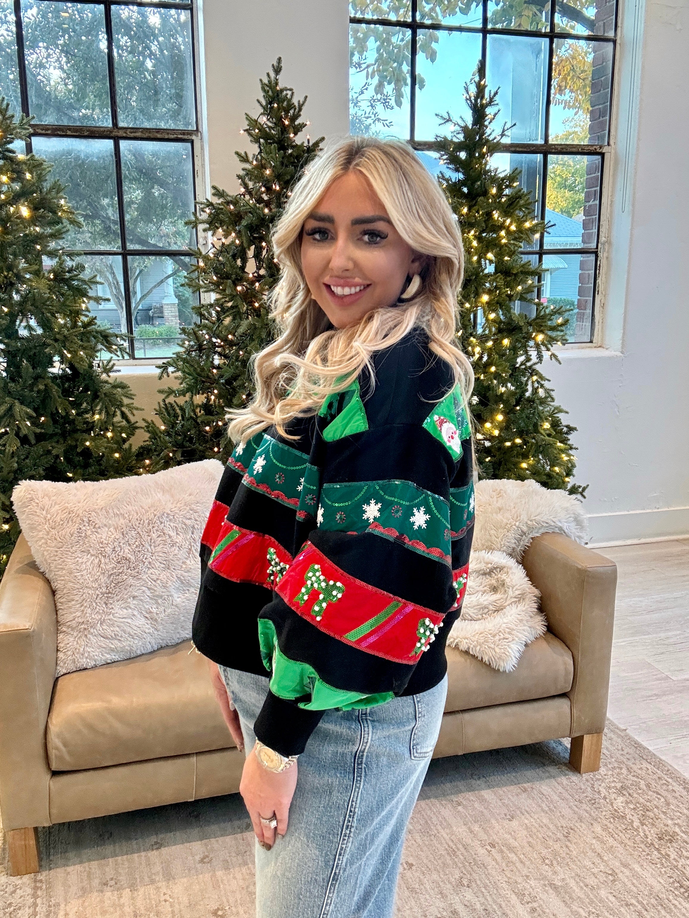 BC Christmas Ribbon Stripe Sweatshirt