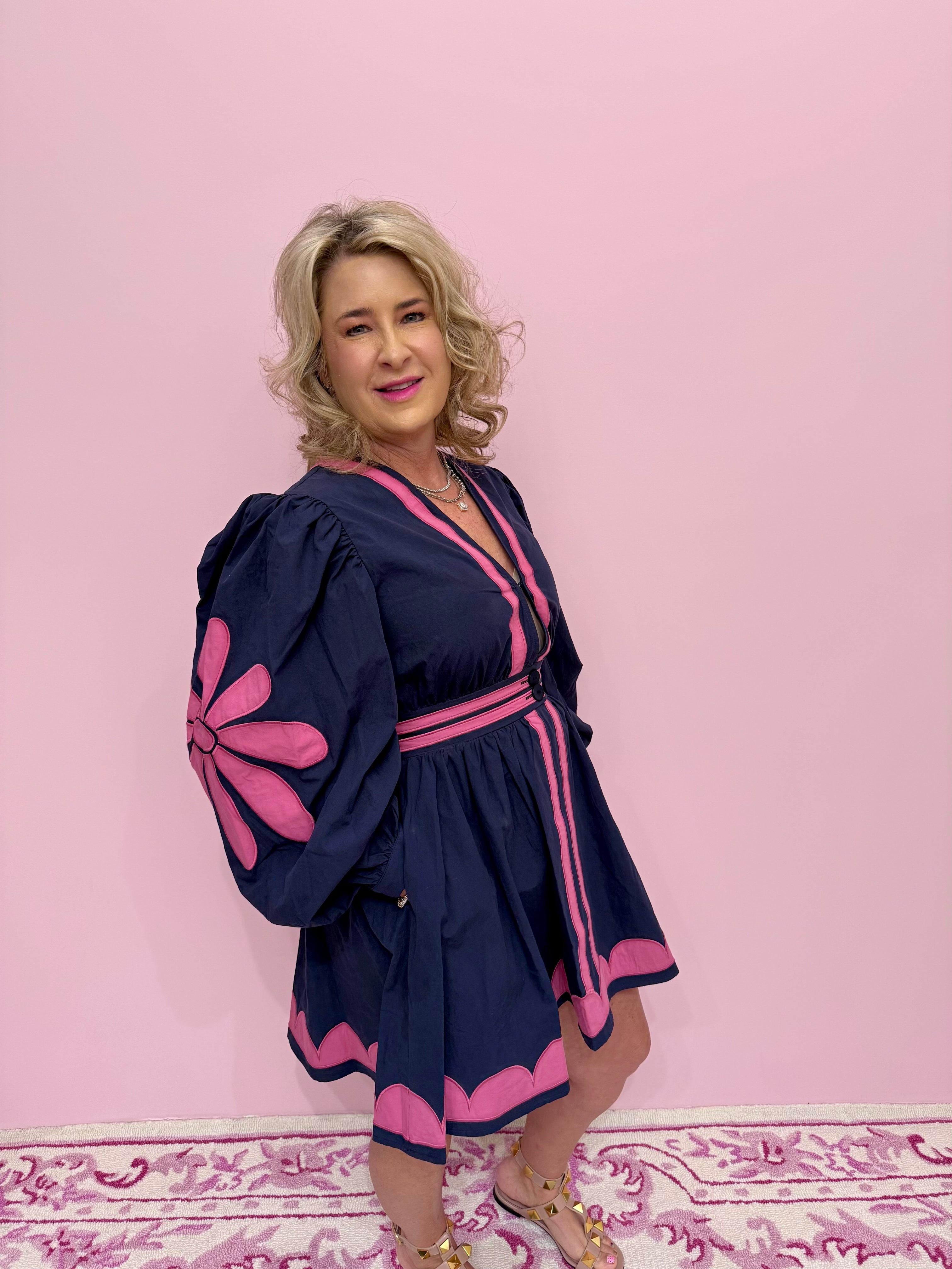 Navy Rose Chateau Mini Dress