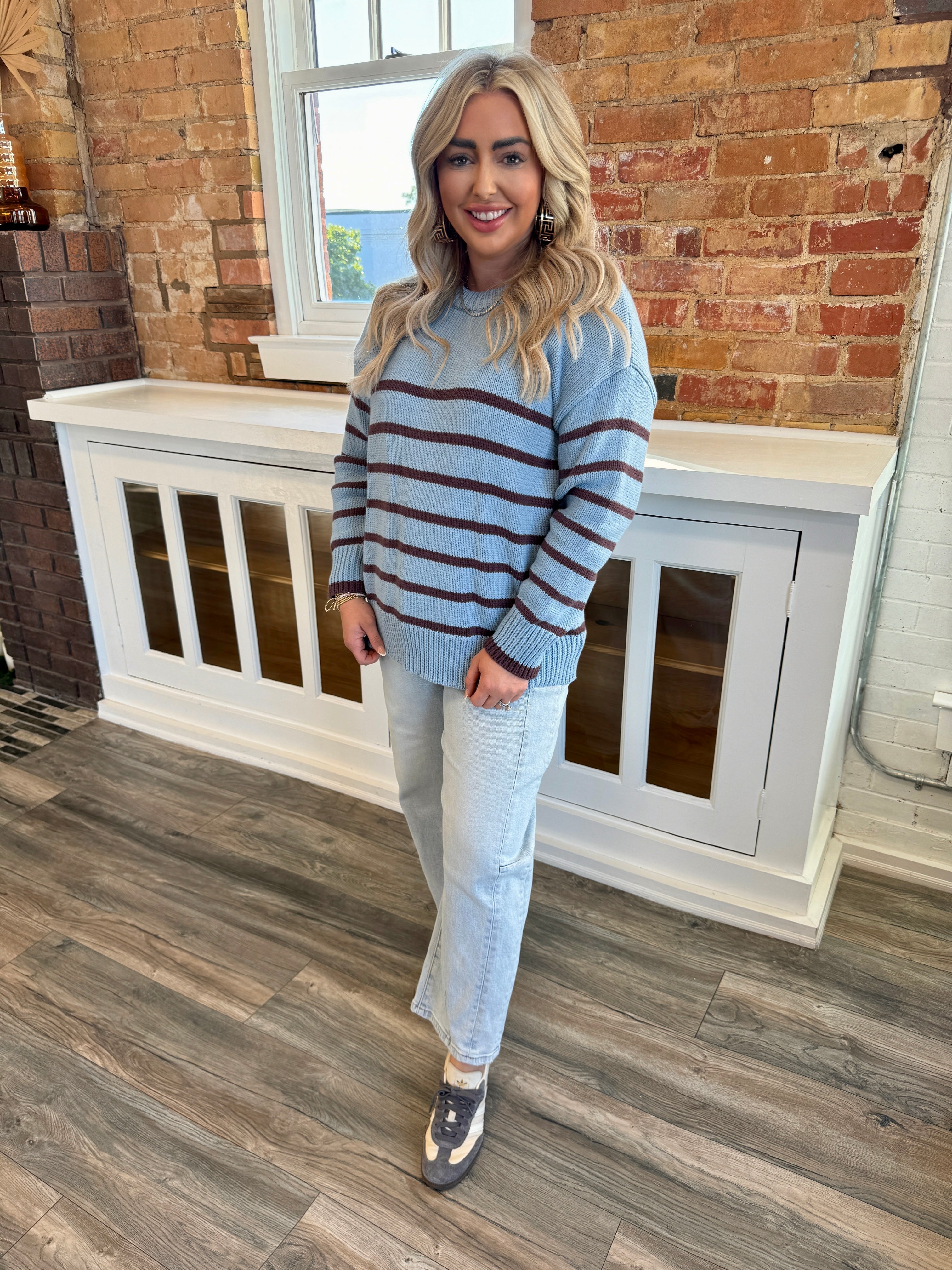 Boyfriend Stripe Sweater Light Denim