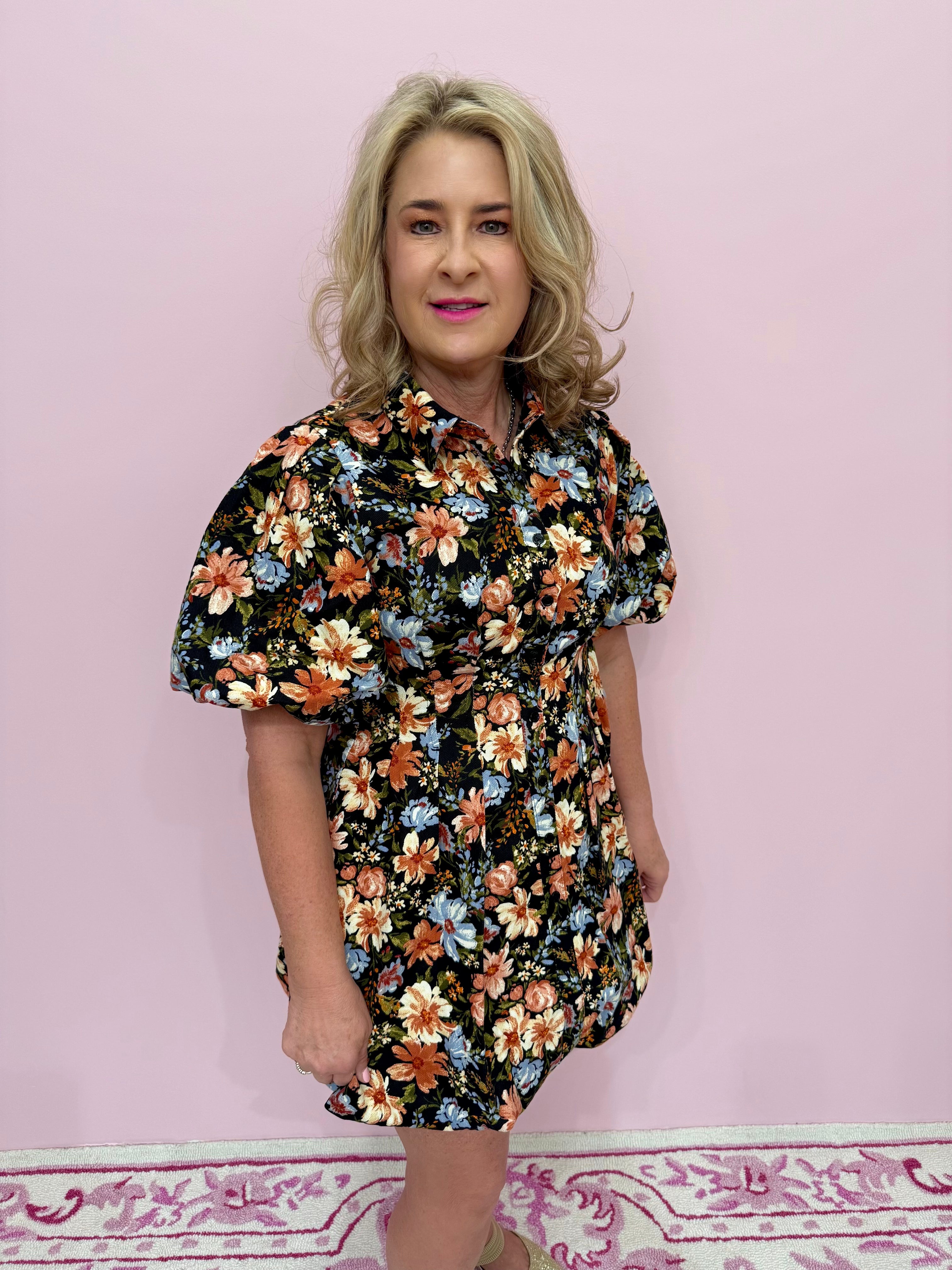 Black Floral Mini Dress