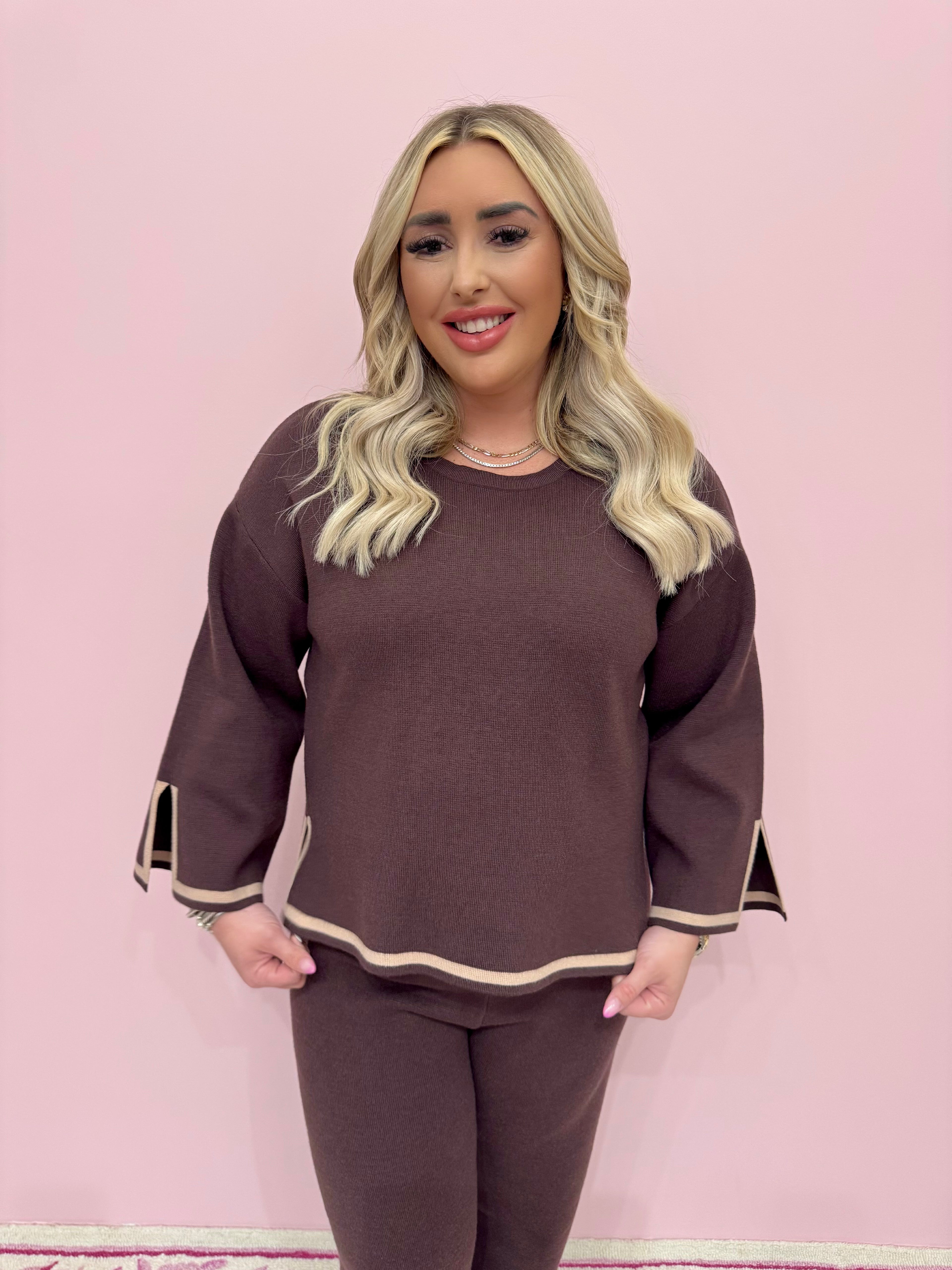 Striped Detail 3/4 Sleeve Sweater Top