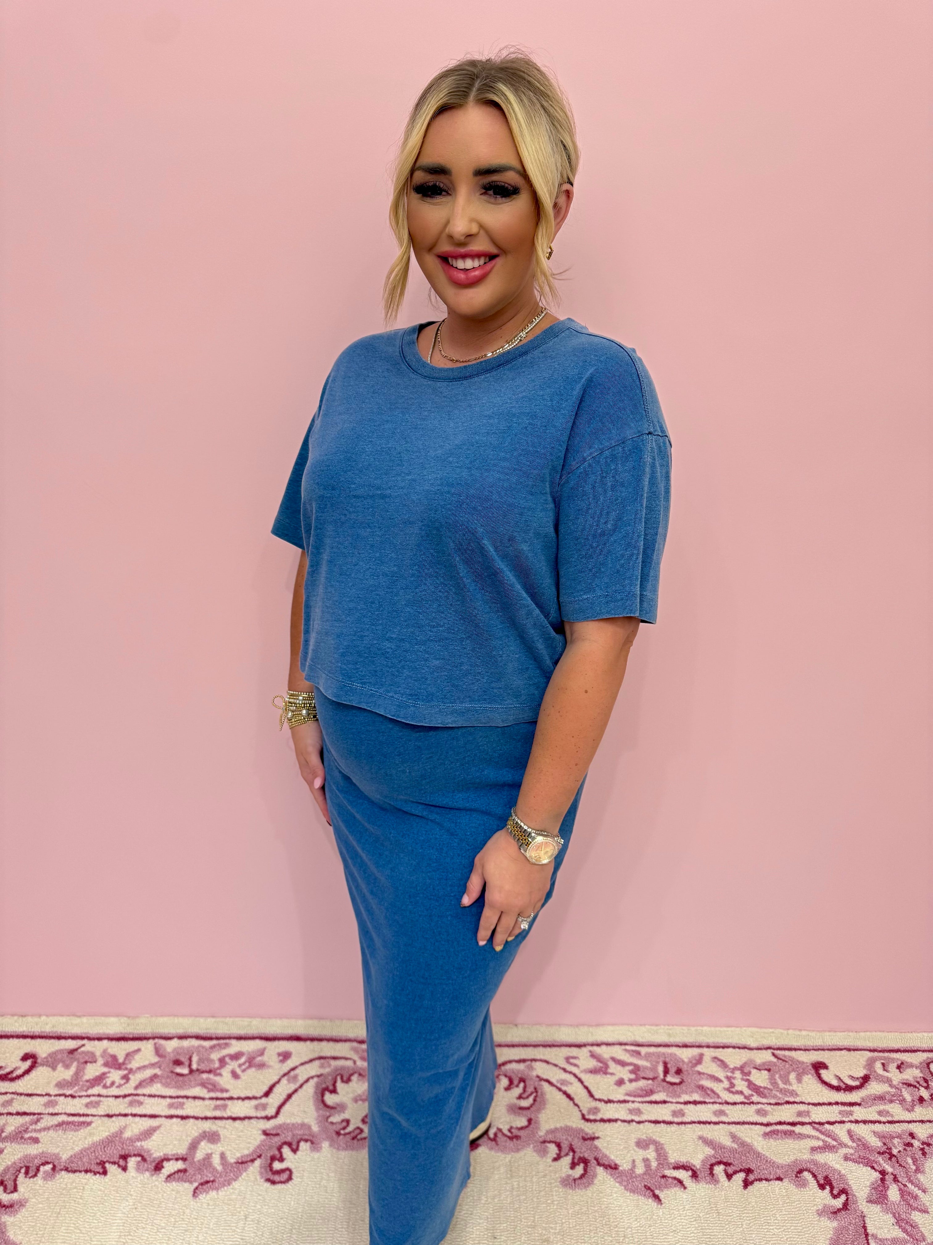 Vintage Jersey Denim Midi Skirt