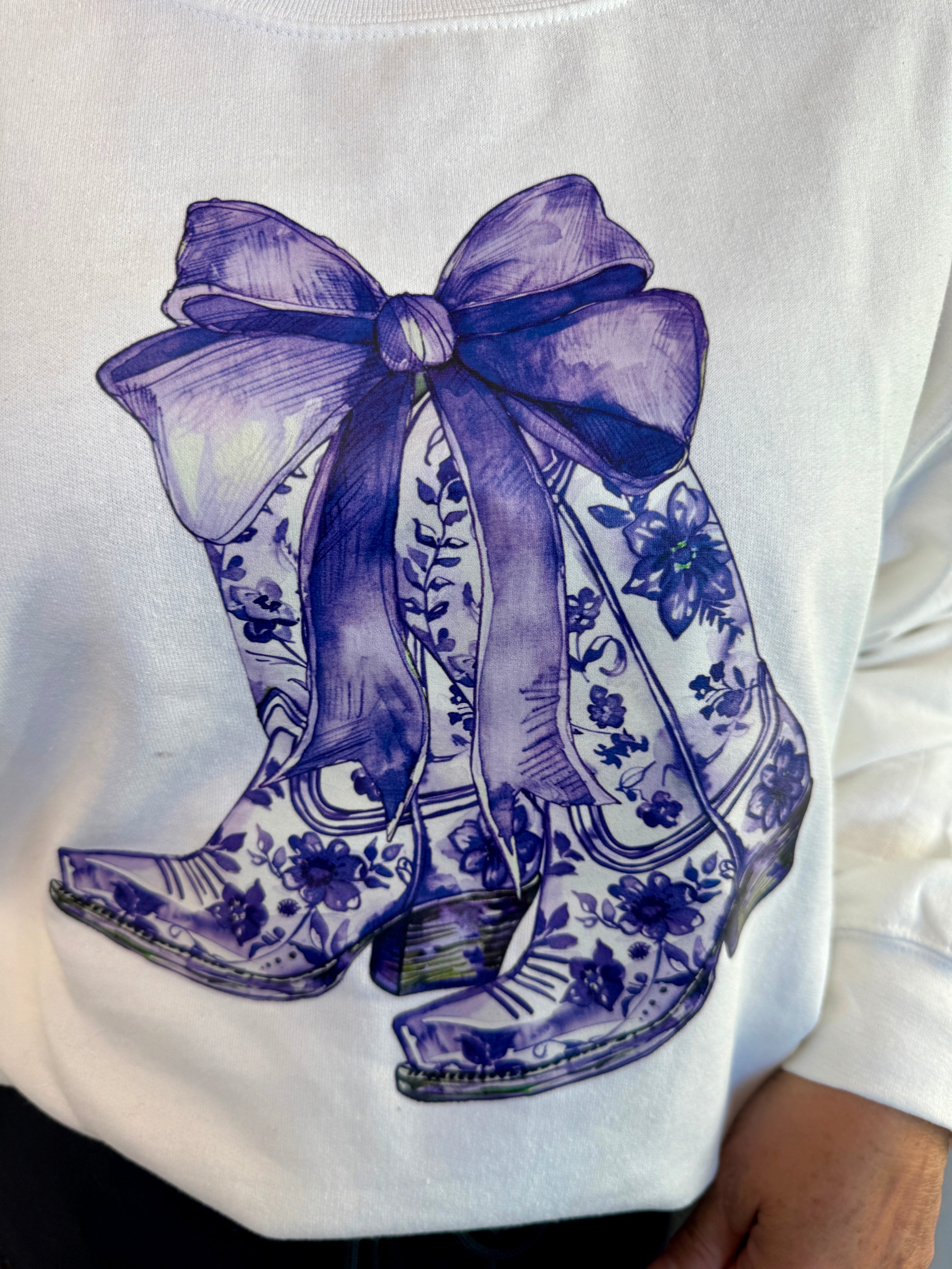 Purple Bow & Boots Sweatshirt