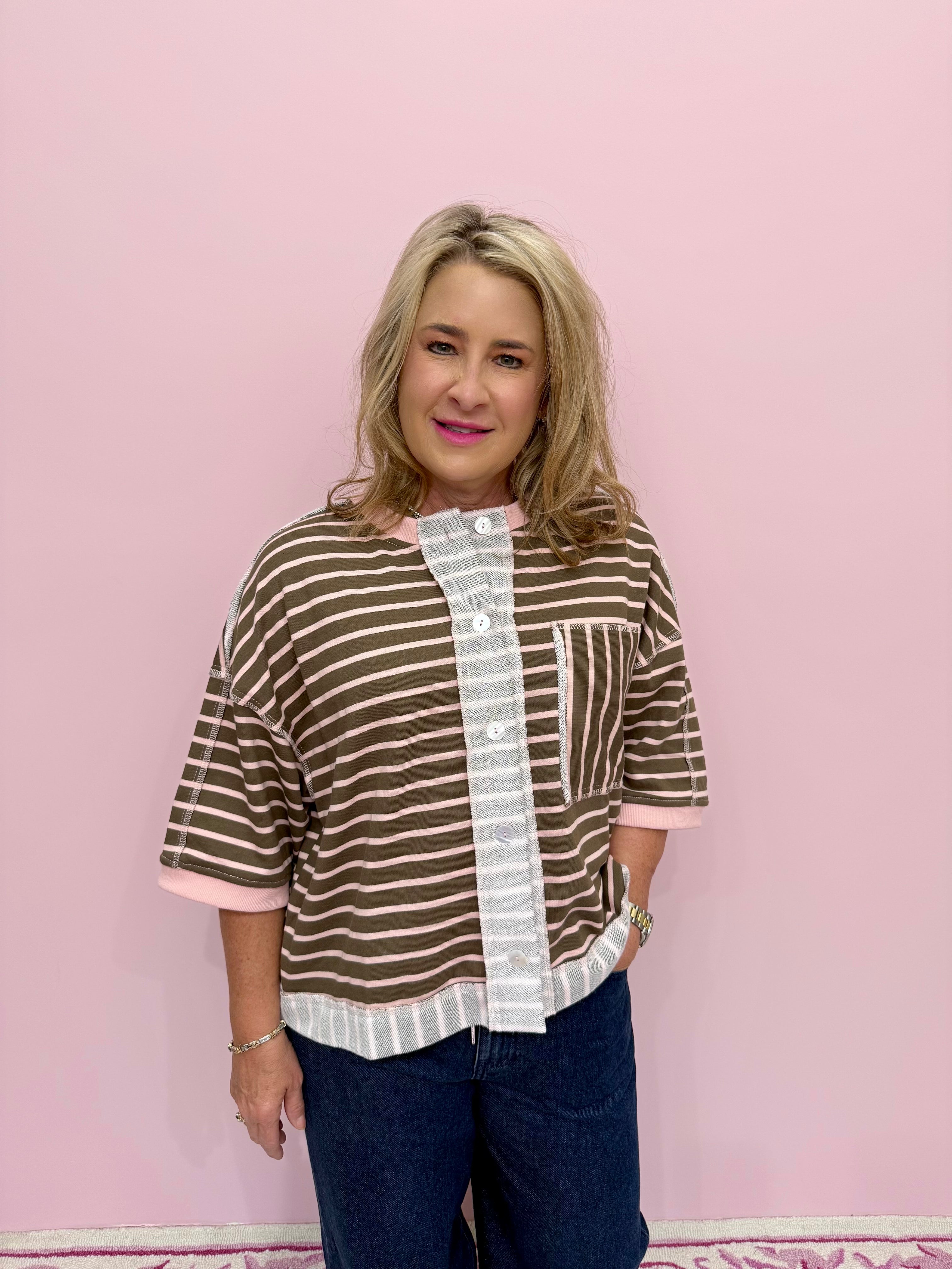 Kari Stripe French Terry Half Sleeve Jacket