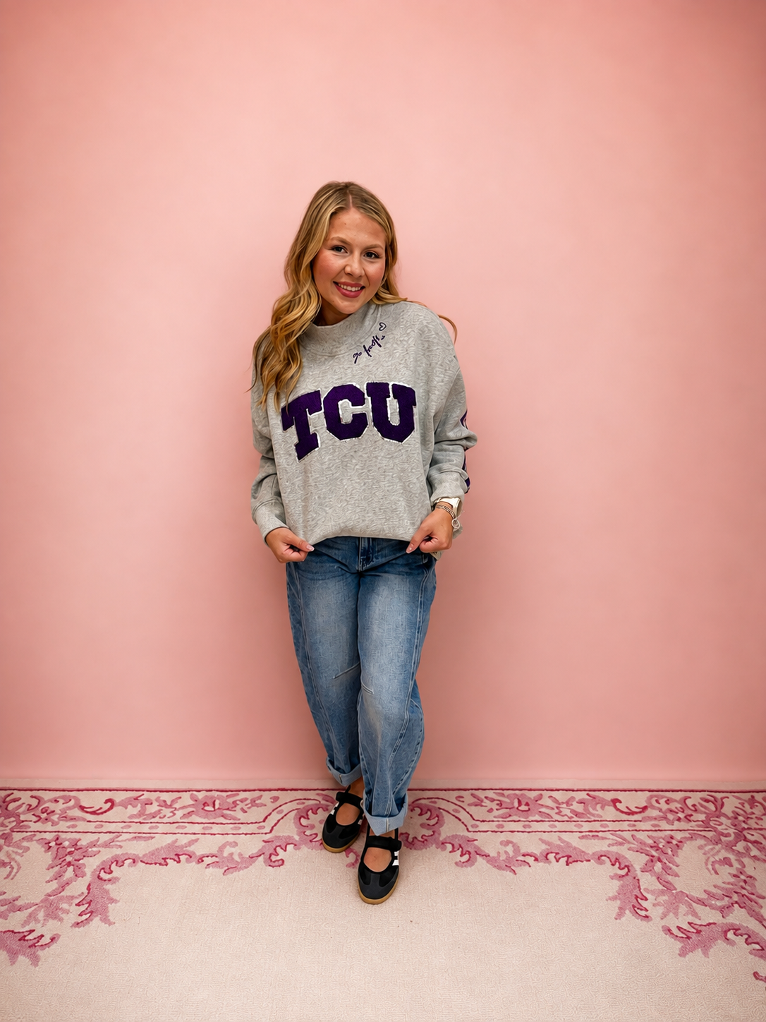 TCU Mock Neck Sequin Stripe Sweatshirt