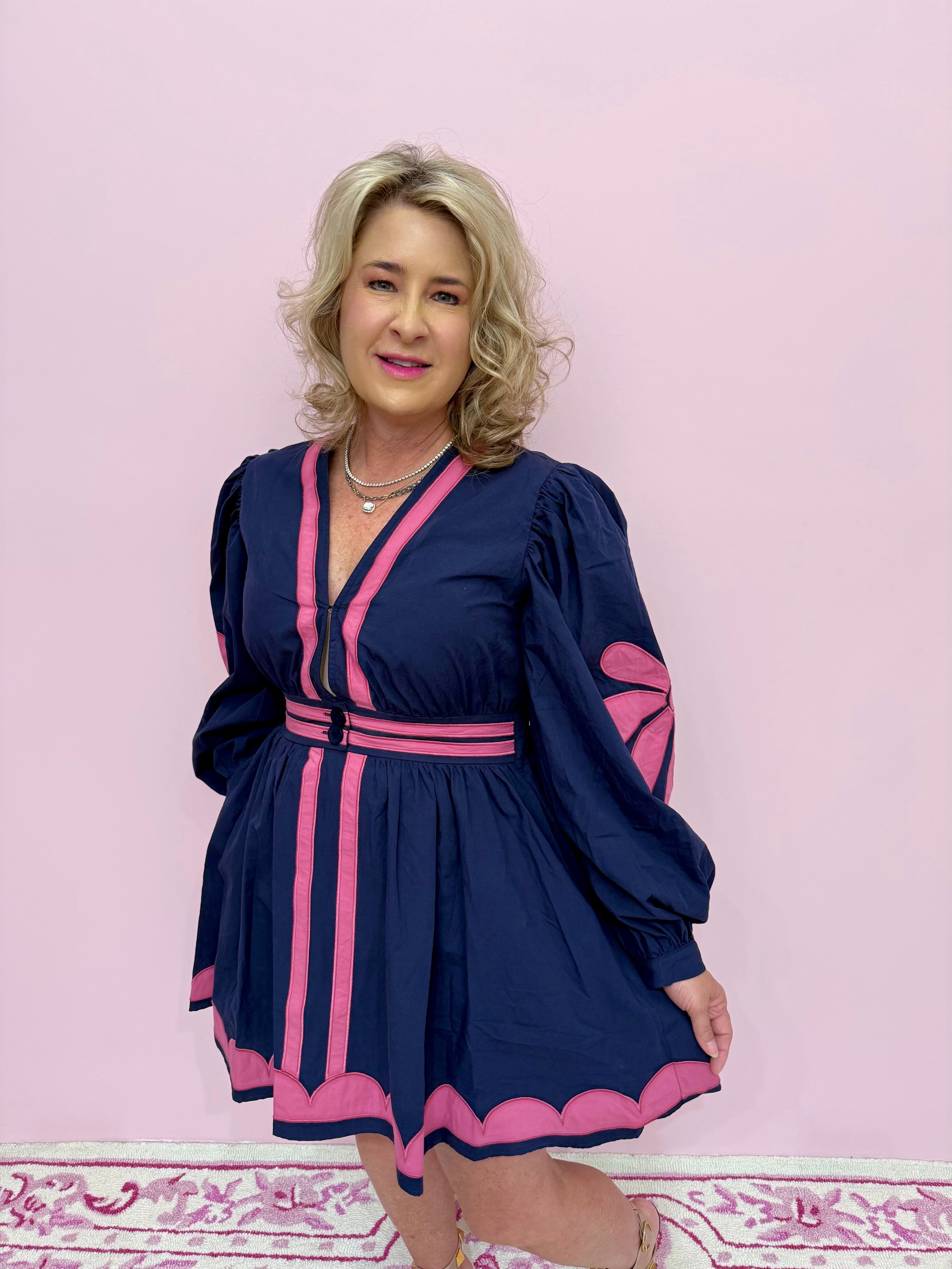 Navy Rose Chateau Mini Dress