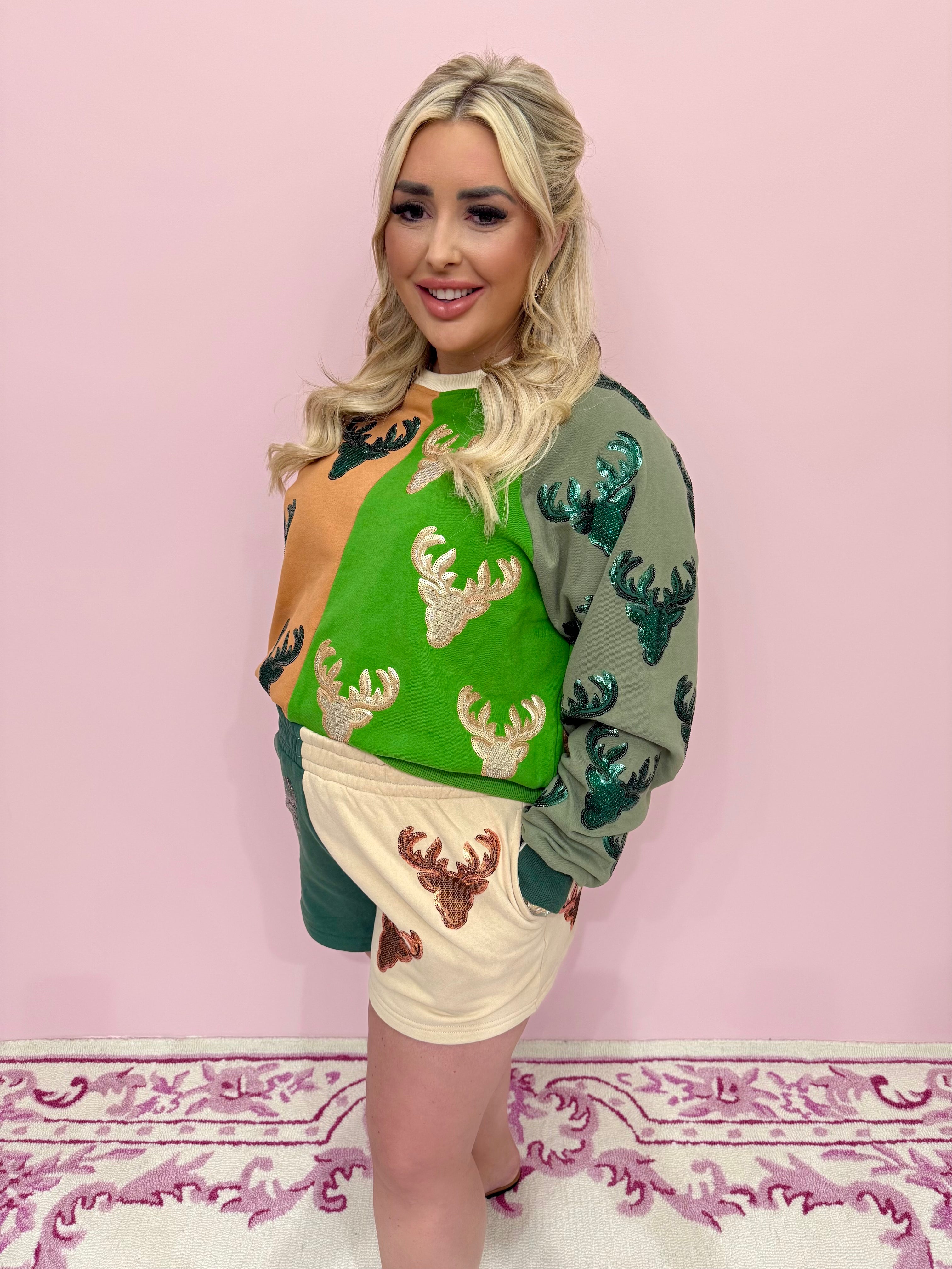 Colorblock Deer Print Sweatshirt - Queen Of Sparkles