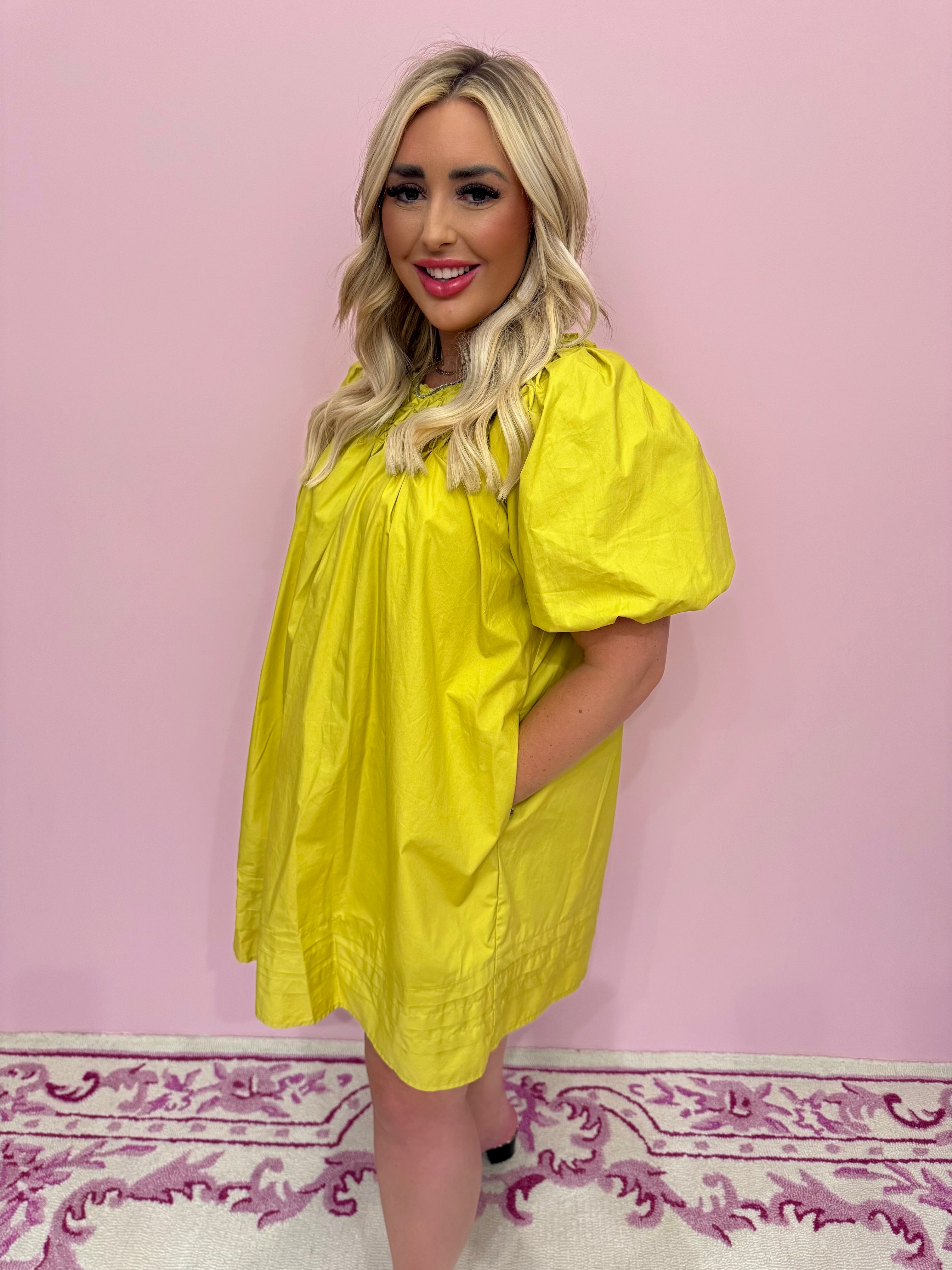 Smocking Detail Poplin Mini Dress