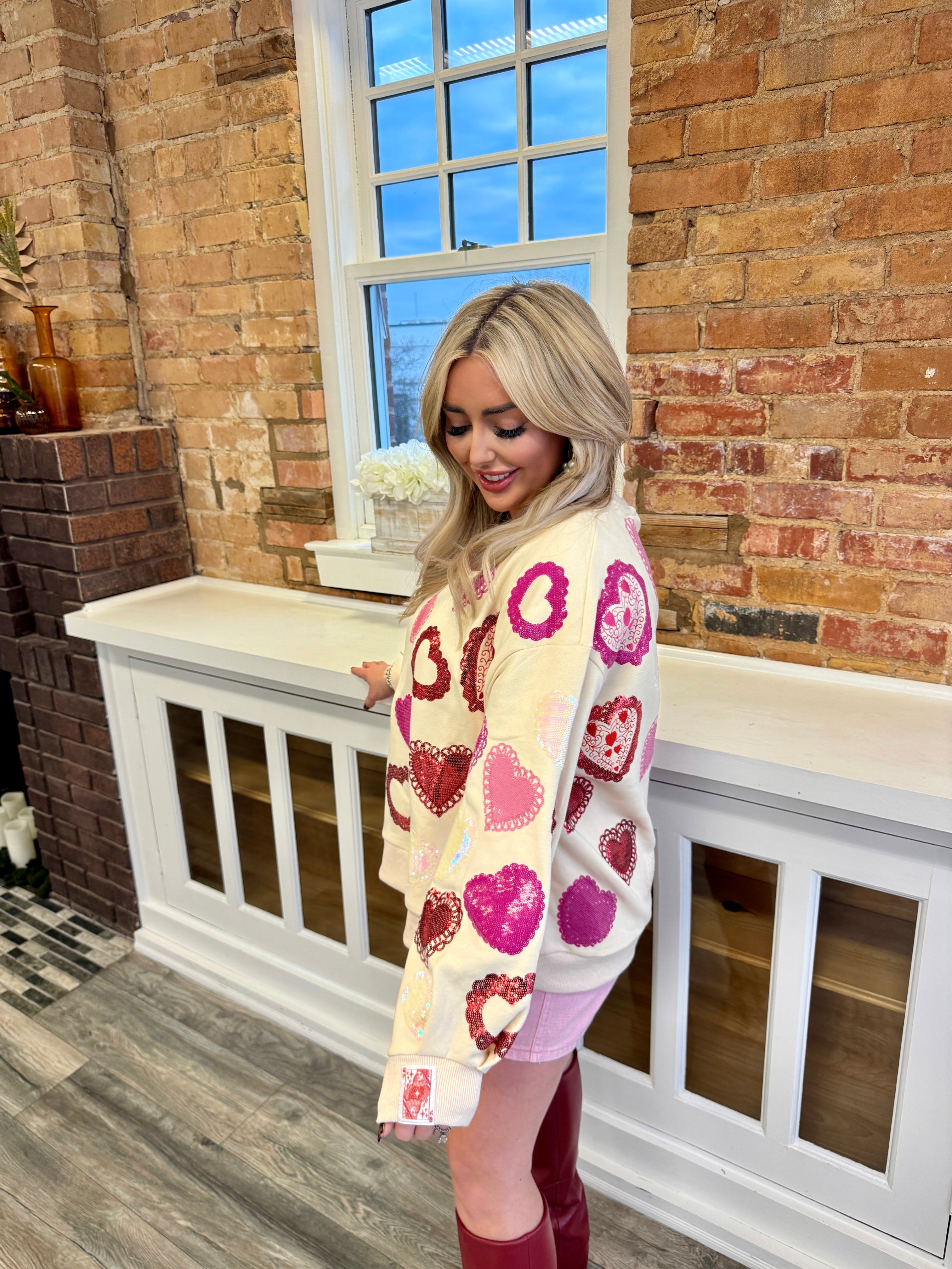 Beige Doily Heart Sweatshirt