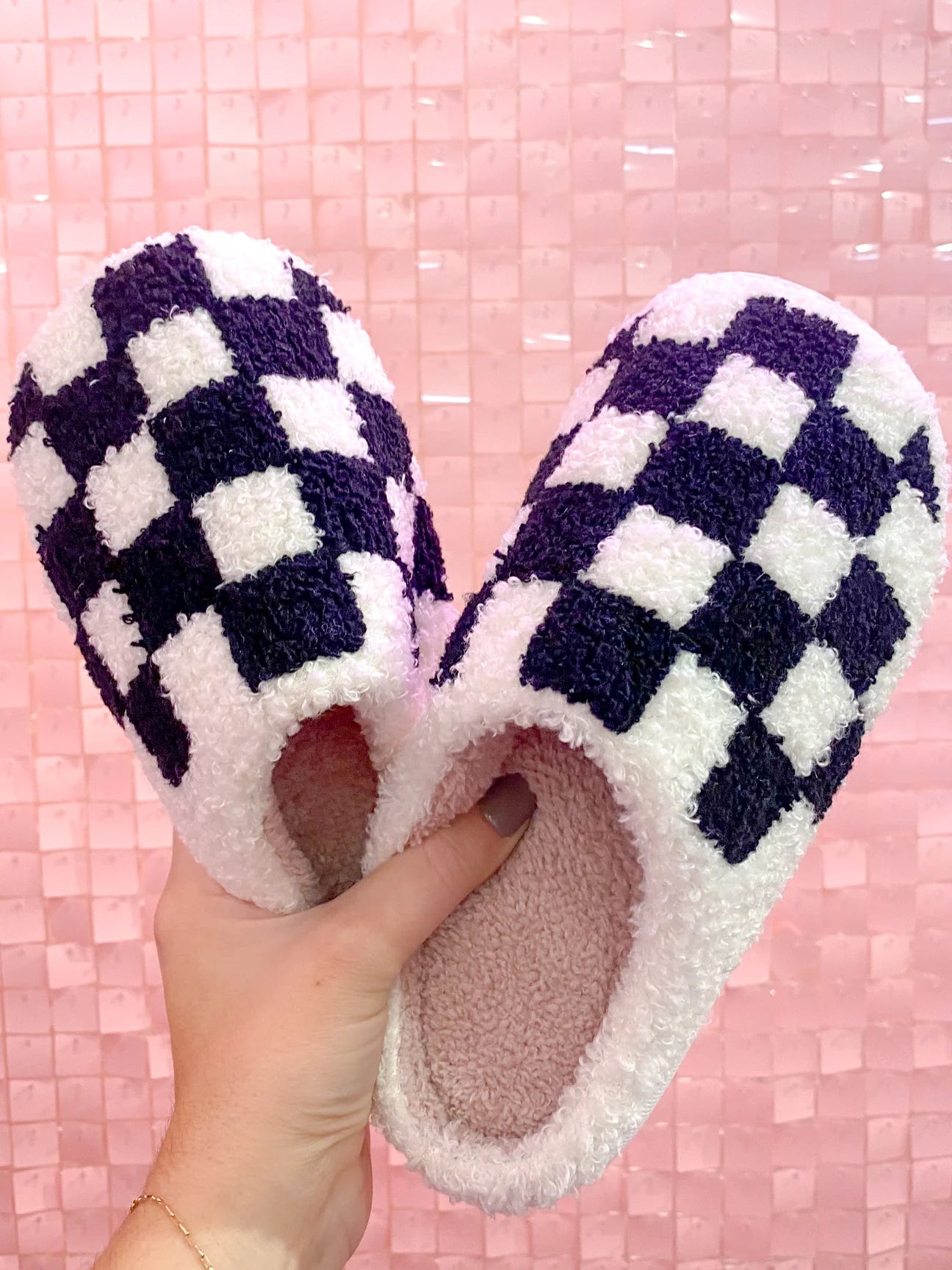 Black Checkered Slippers