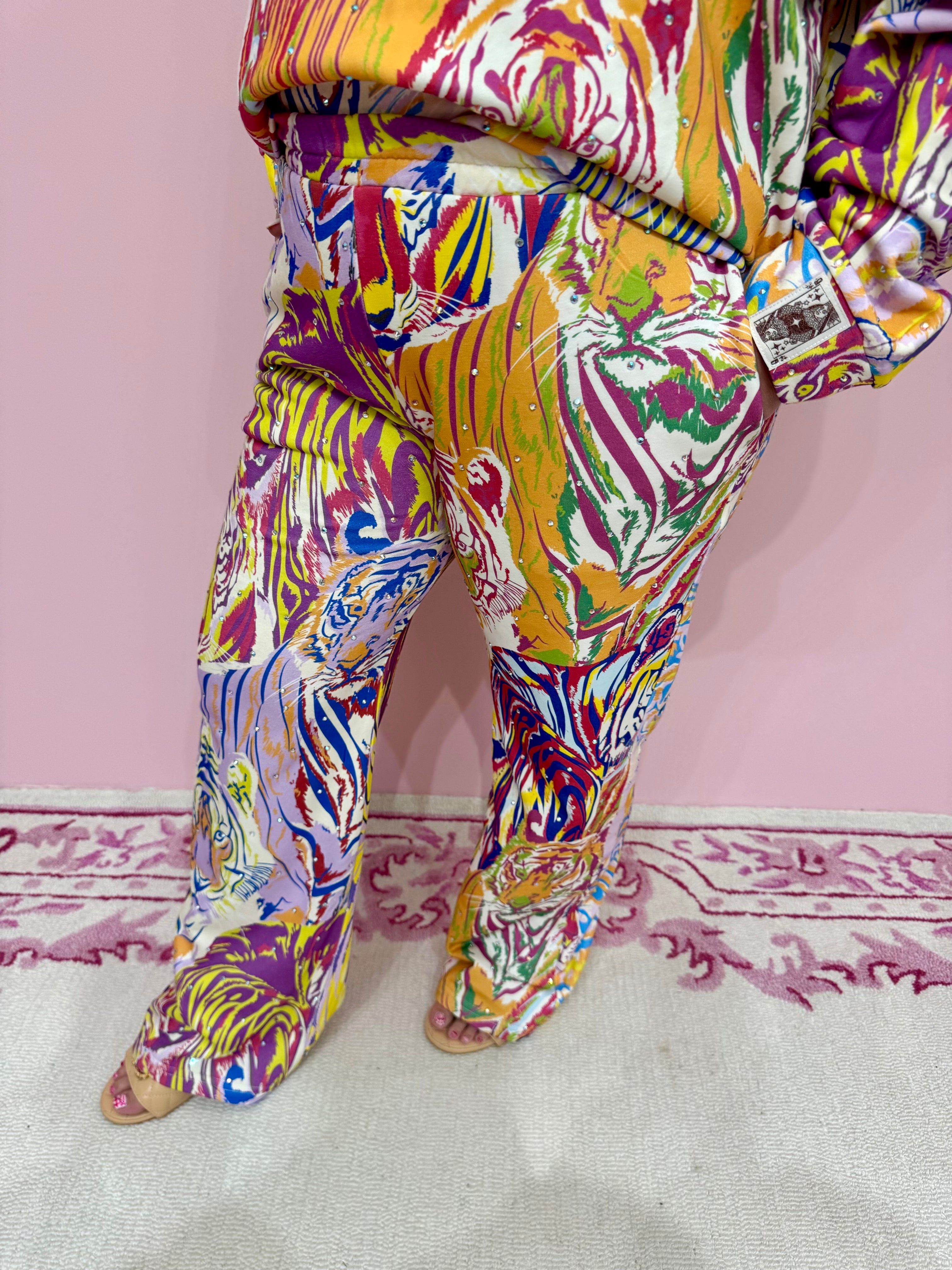 Rainbow Multi Abstract Tiger Sweatpant - Queen of Sparkle