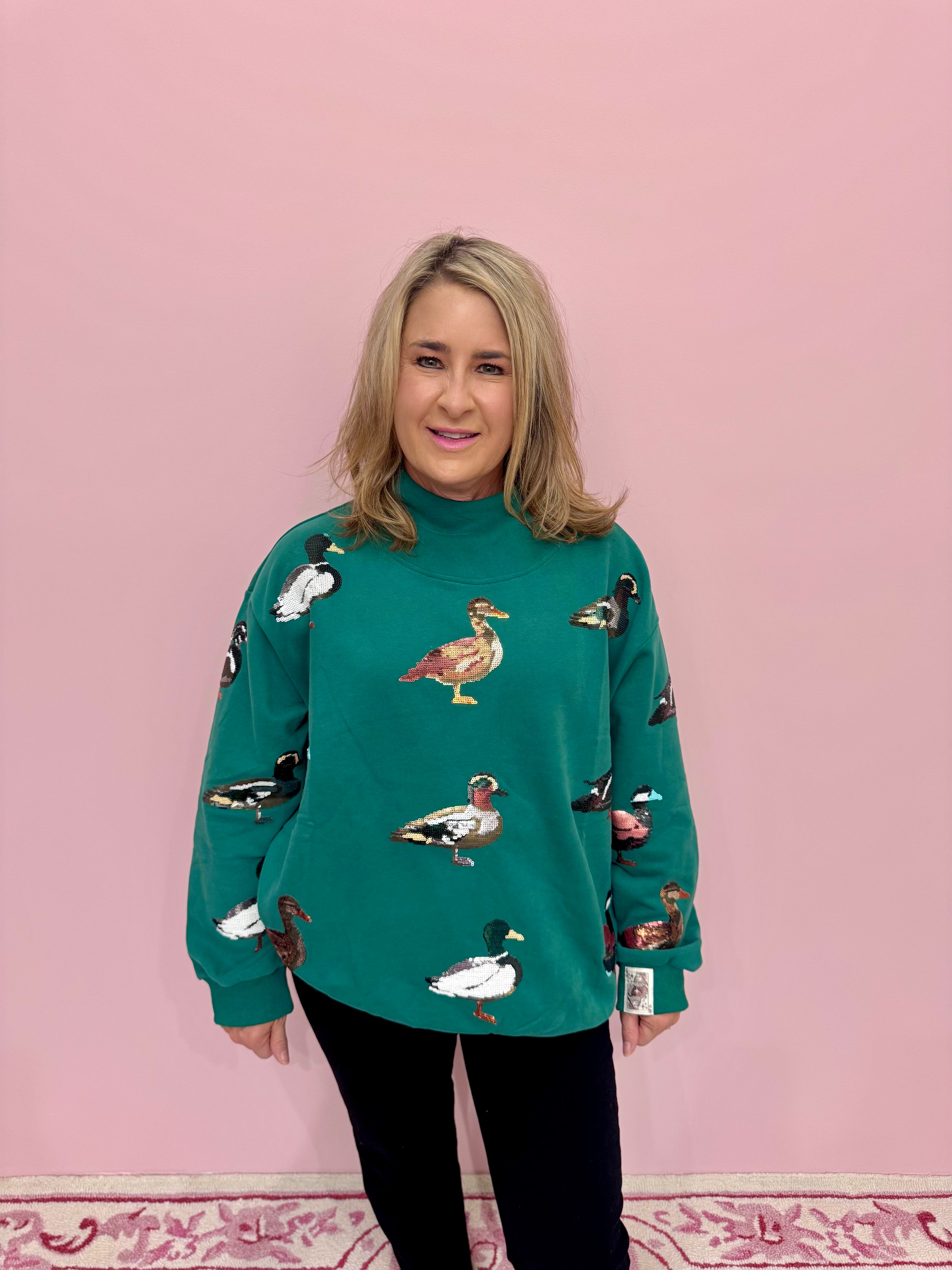 Green Duck Mock Neck Sweatshirt- QOS