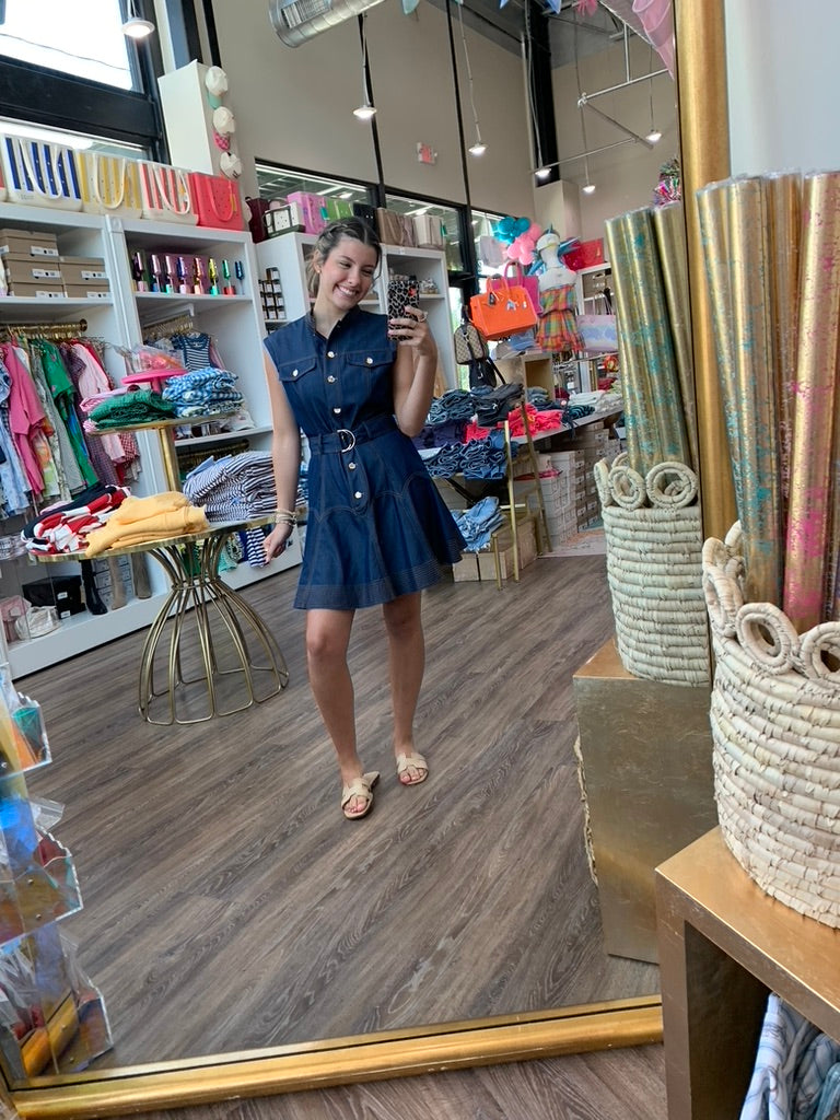 Belted Denim Mini Dress Large