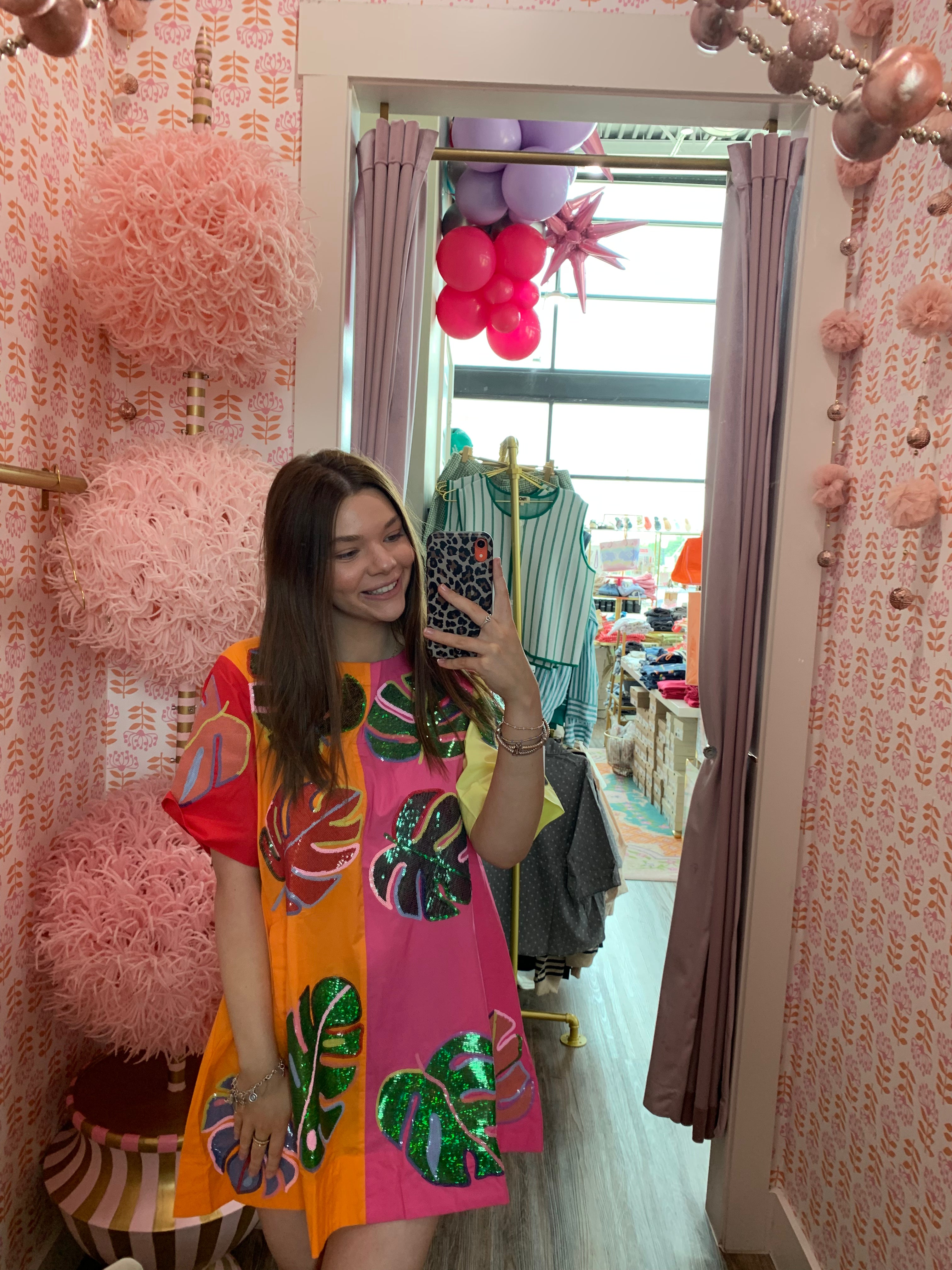 Colorblock Cotton Palm Leaf Short Sleeve Dress - Queen Of Sparkles