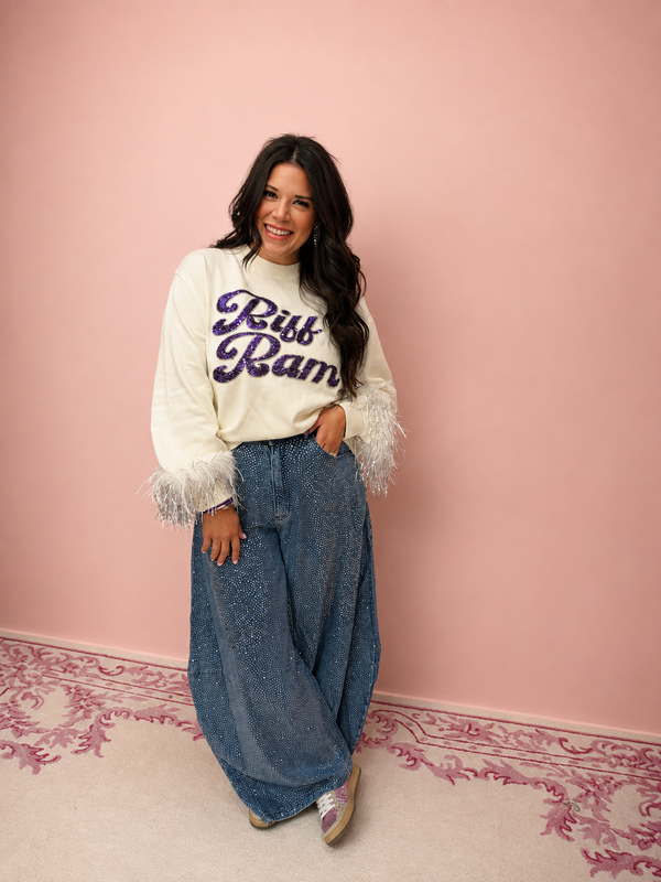Licensed TCU Feather Sleeve Sweater - Queen Of Sparkles