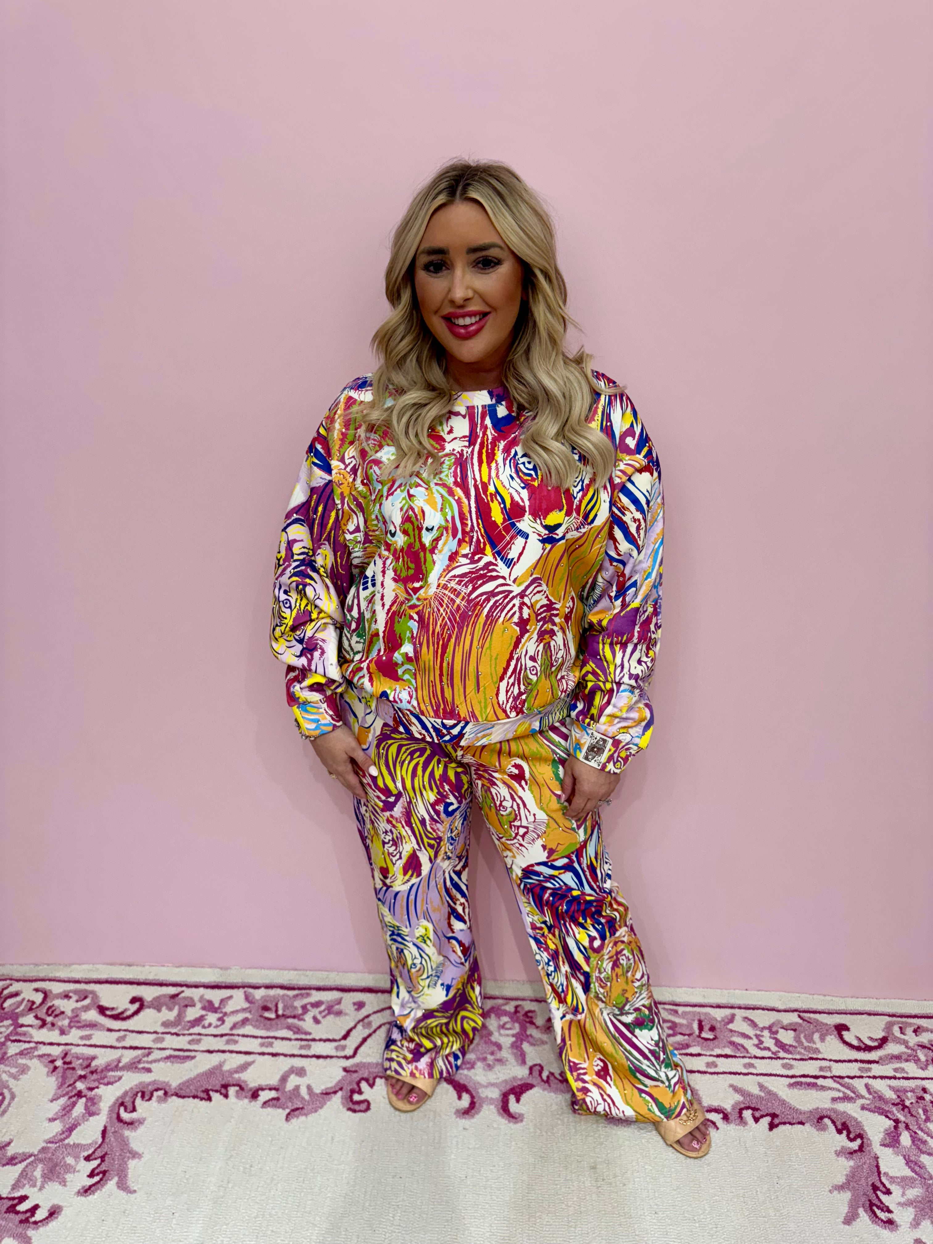 Rainbow Multi Abstract Tiger Sweatpant - Queen of Sparkle