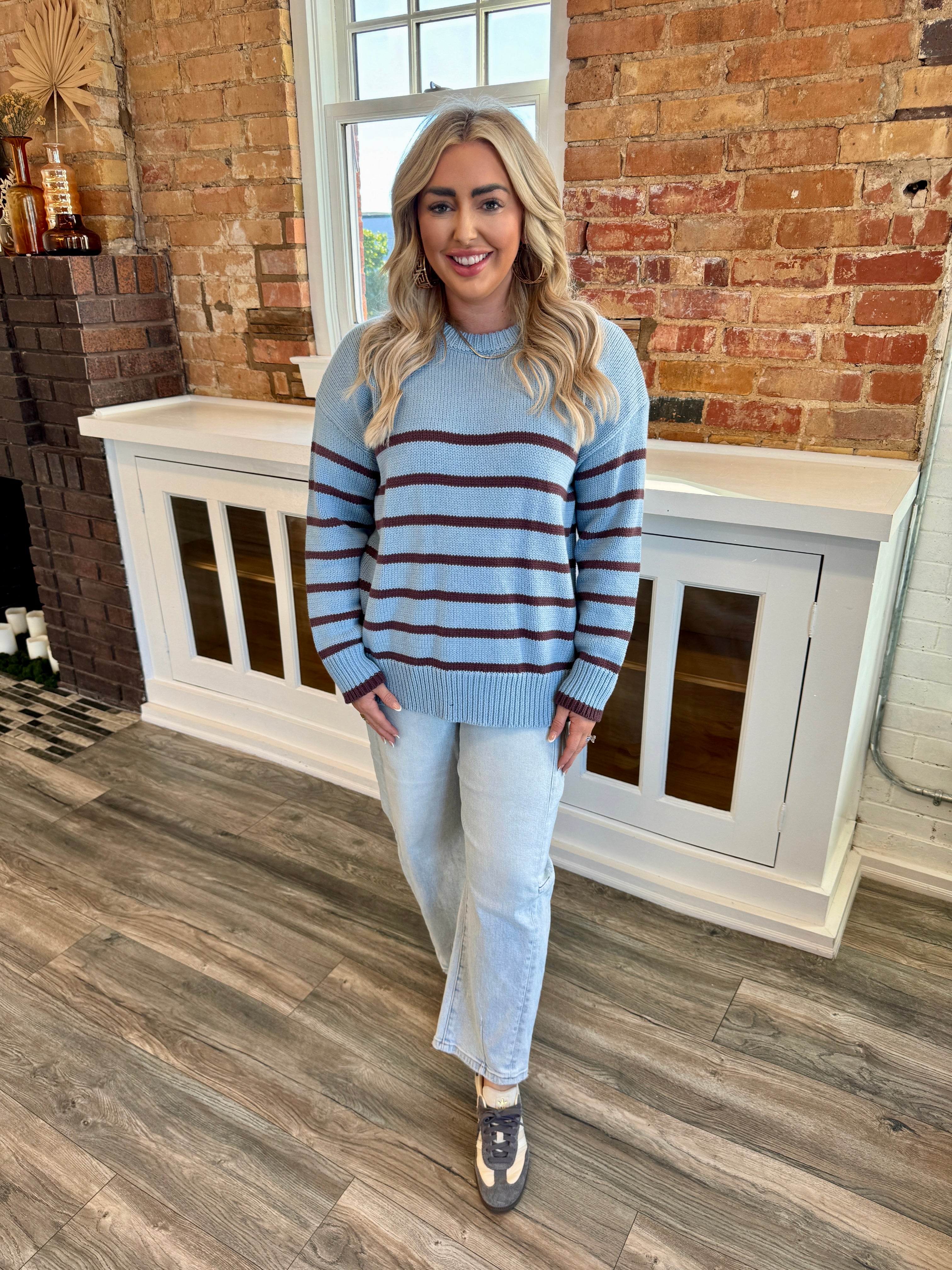 Boyfriend Stripe Sweater Light Denim