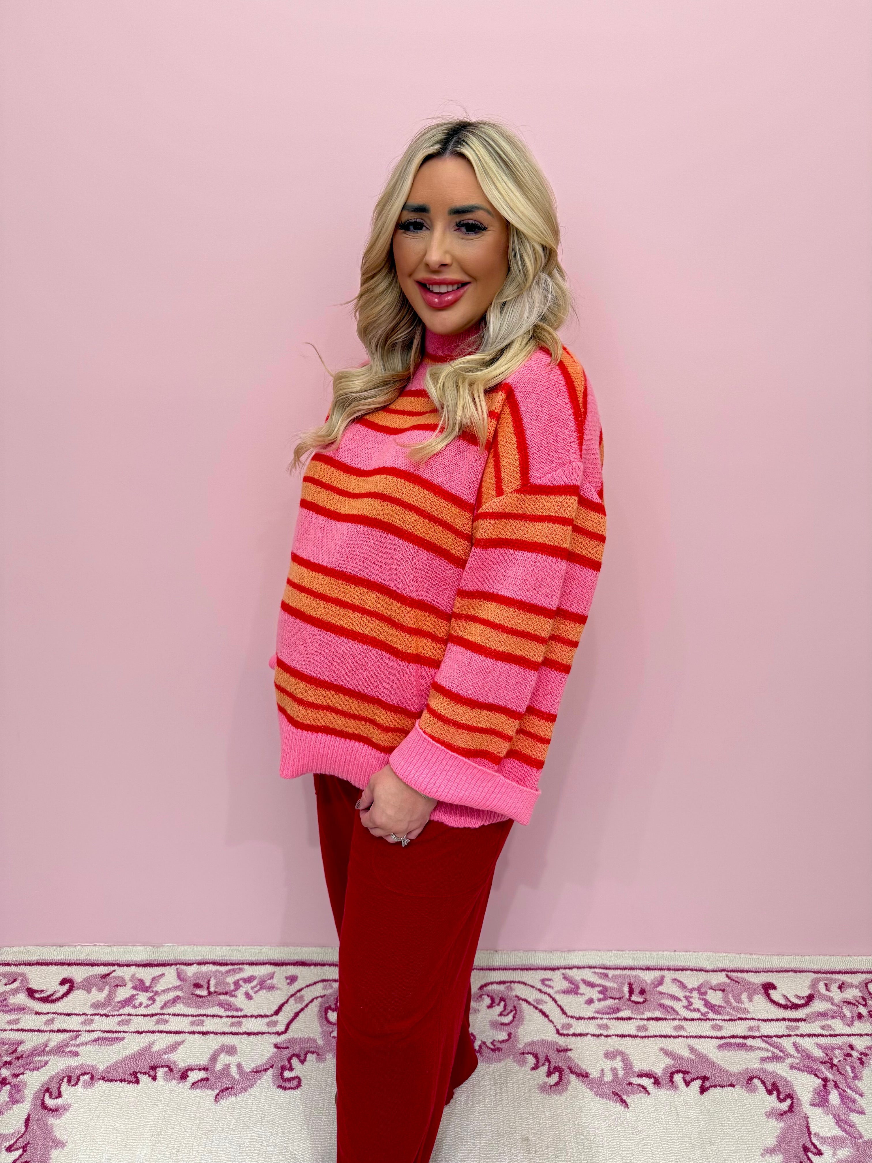 Quinnie Turtleneck Sweater Pink & Orange