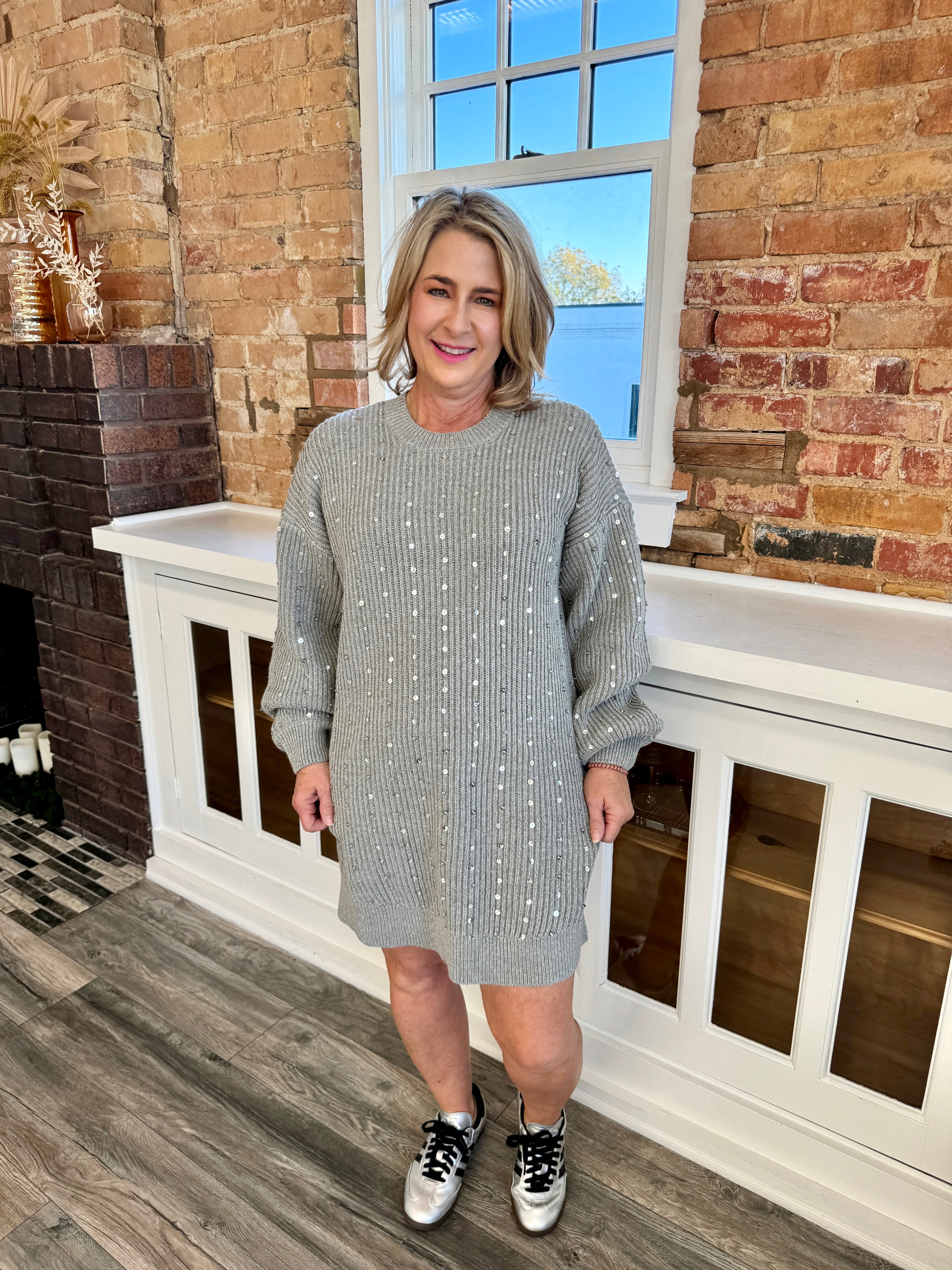 Social Sweater Dress Silver Sequins